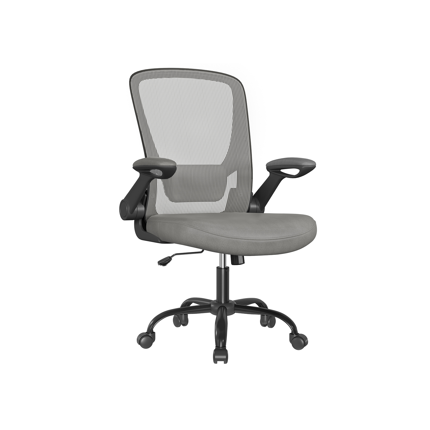 Ergonomisks biroja krēsls ar šūpošanas funkciju un roku balstiem, baložu pelēks