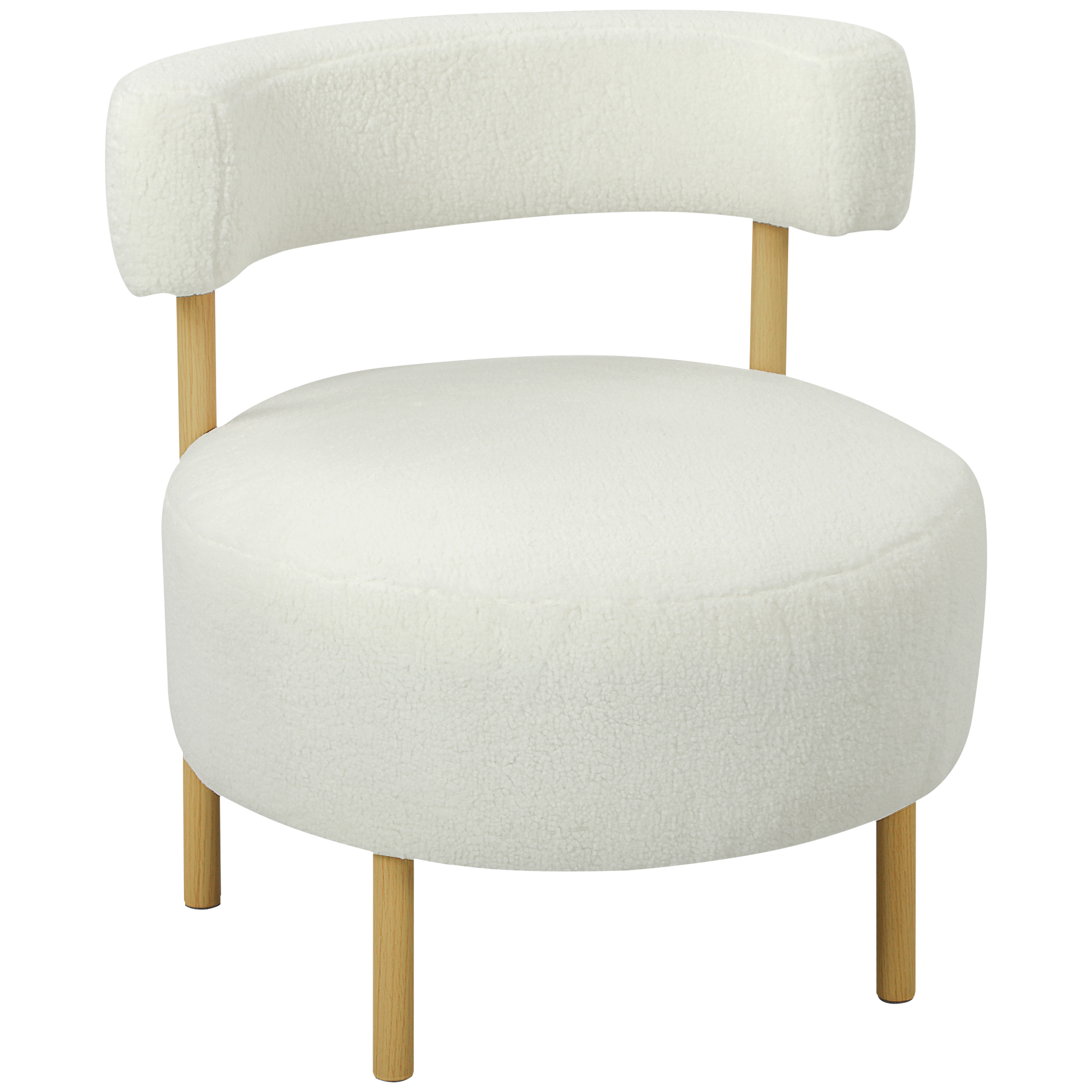 Atzveltnes krēsls, atpūtas krēsls, atgāžams krēsls ar šerpas flīsu, metāla kājas koka imitācijā, polsterēts atpūtas krēsls, 67 x 67 x 71 cm, krēmbalts