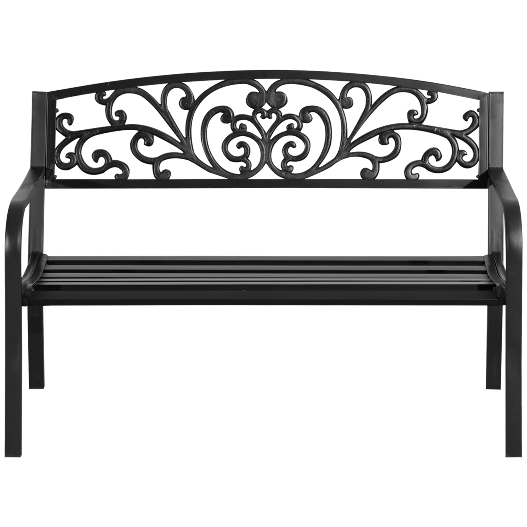 Metāla dārza sols, ziedu raksts, divvietīgs, kravnesība 240 kg, tērauds, 127 x 60 x 87 cmugstums, melns