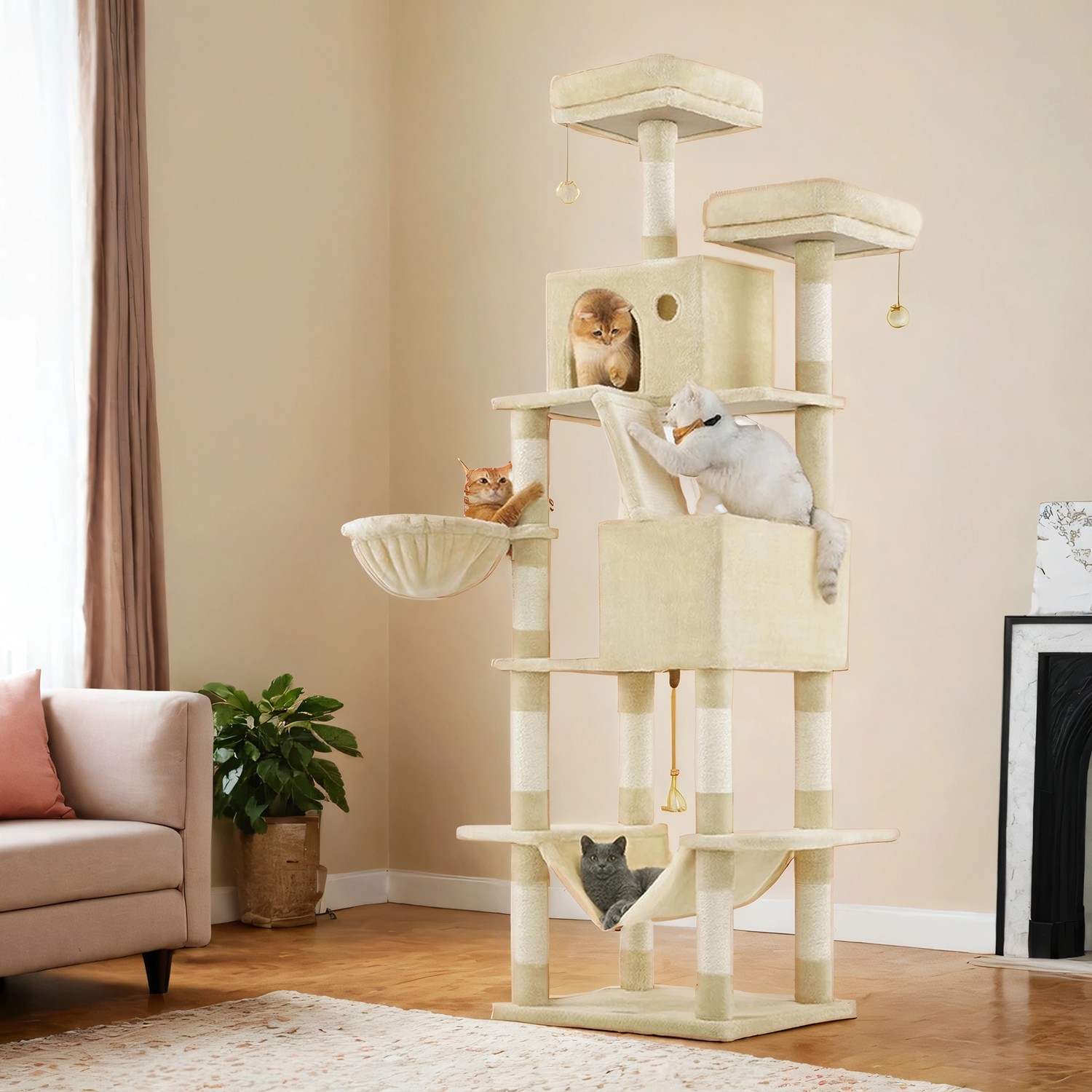 Kaķu koks, 206 cm augsts, ar 13 skrāpējumiem