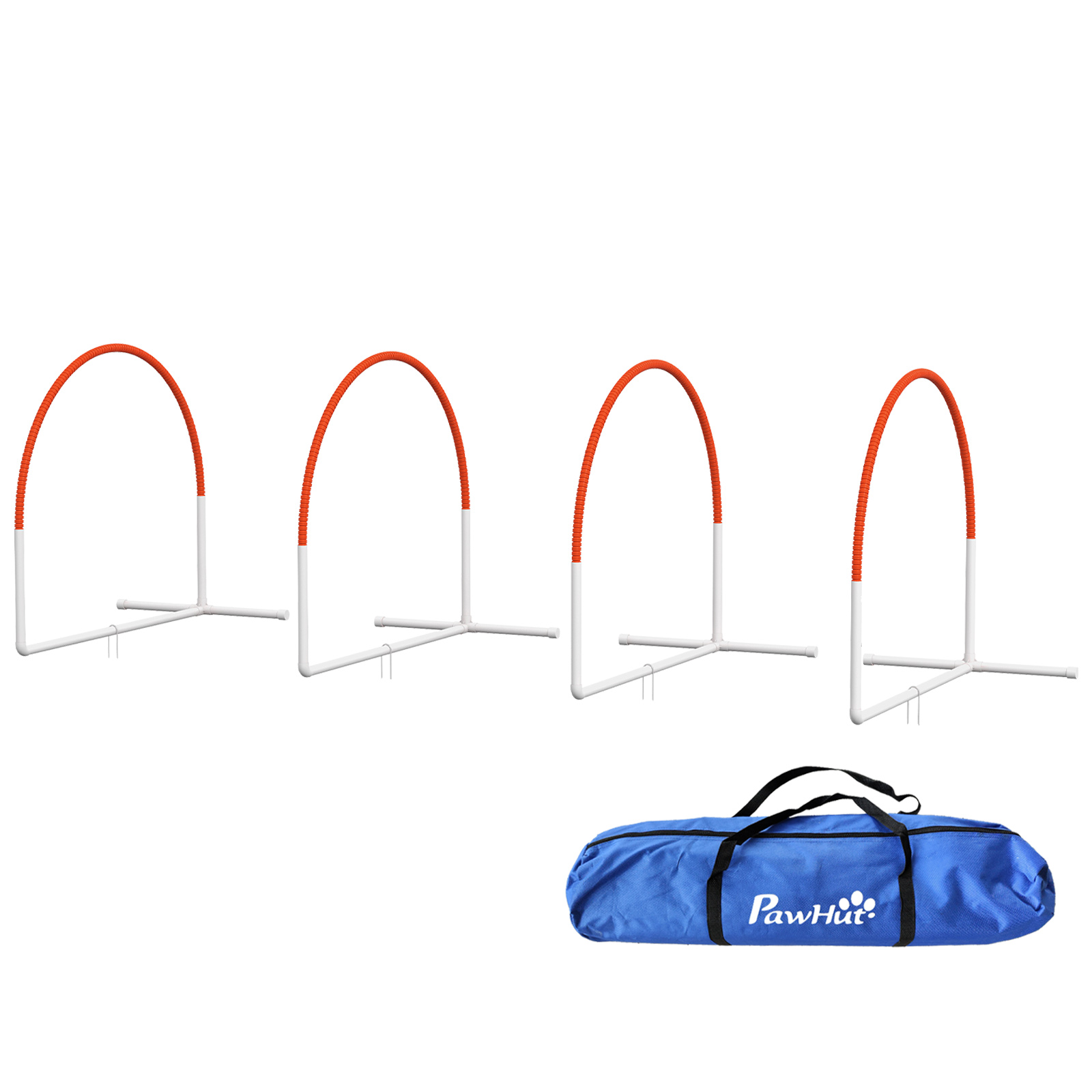 Agilitātes komplekts suņiem, 4 daļas, ieskaitot pārnēsāšanas somu, plastmasas, 89x69x99 cm, balts+oranžs