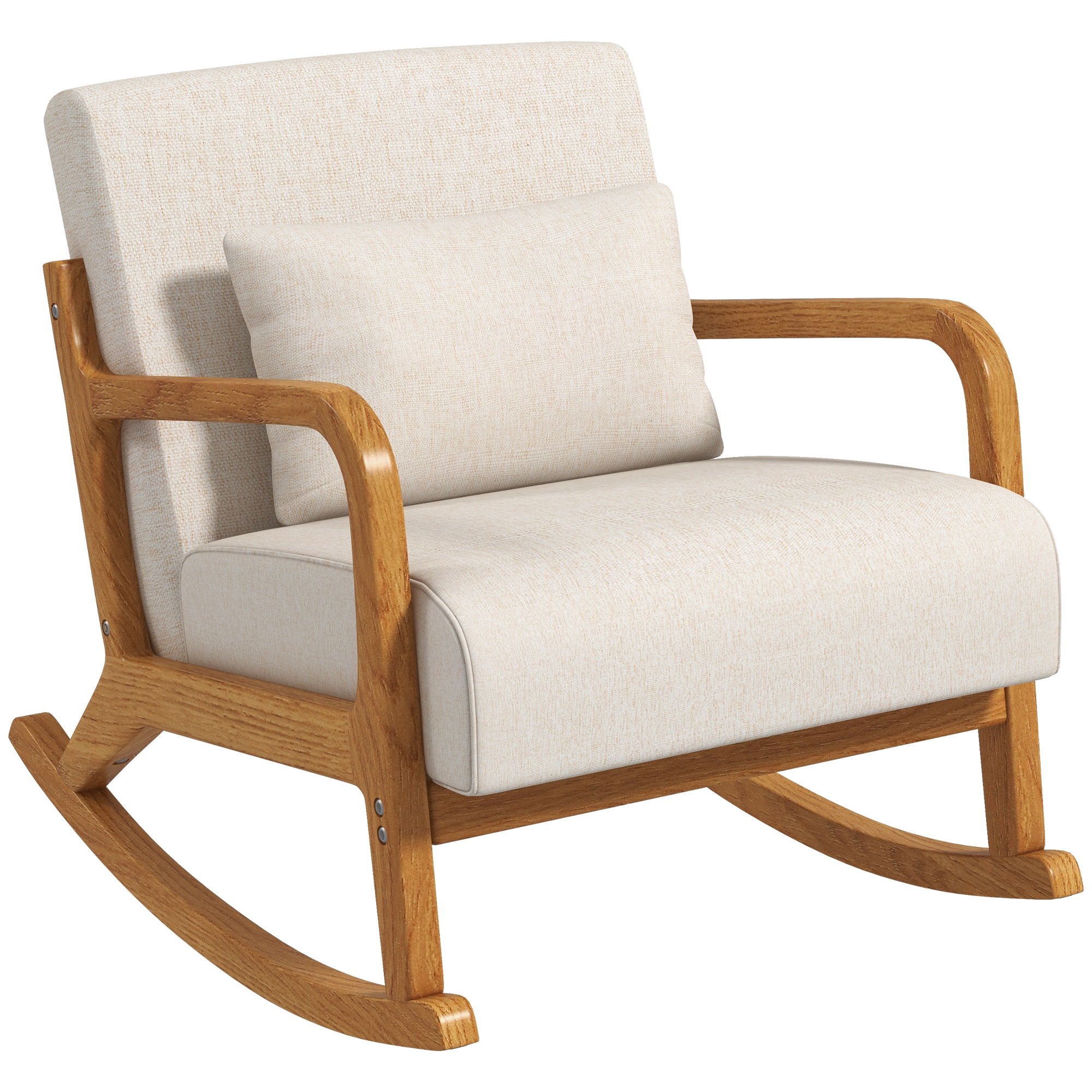 Retro stila šūpuļkrēsls, gumijkoks, 64,5 cm x 92 cm x 81,5 cm, bēšs un brūns