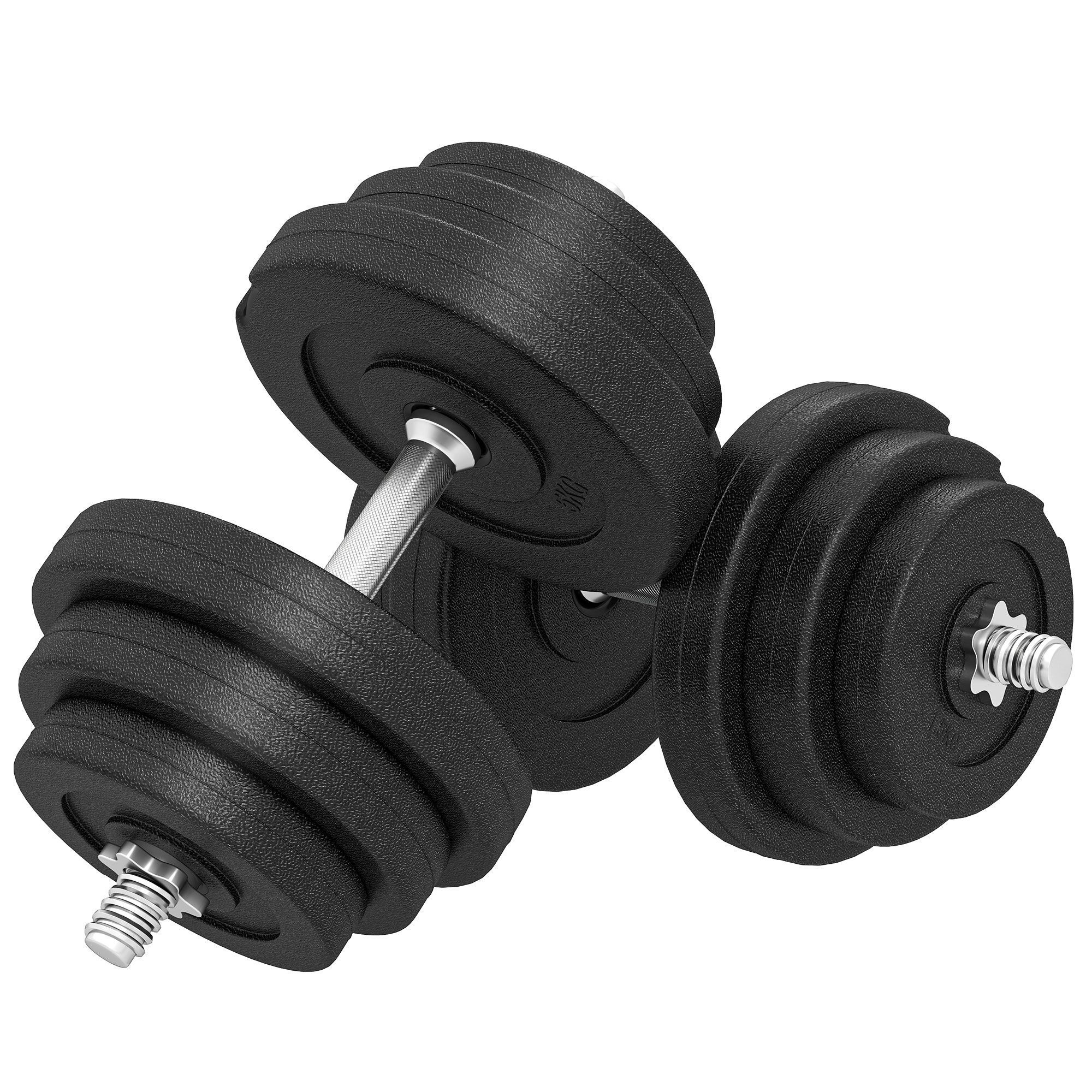 Hanteļu komplekts 40 kg, 2 metāla rokturi, 12 svaru diski, grīdai draudzīgi, melns