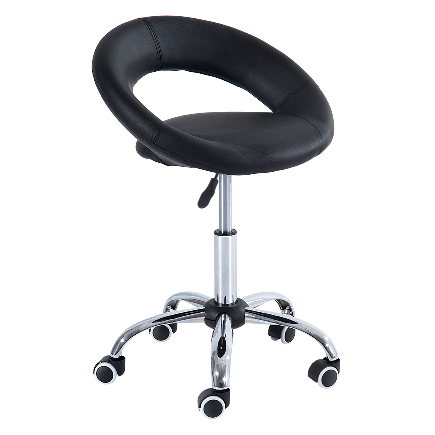 Ratiņkrēsls, darba krēsls, grozāms krēsls, biroja krēsls, regulējams augstums, PU+metāls, melns, 50 x 54 x (66-78) cm