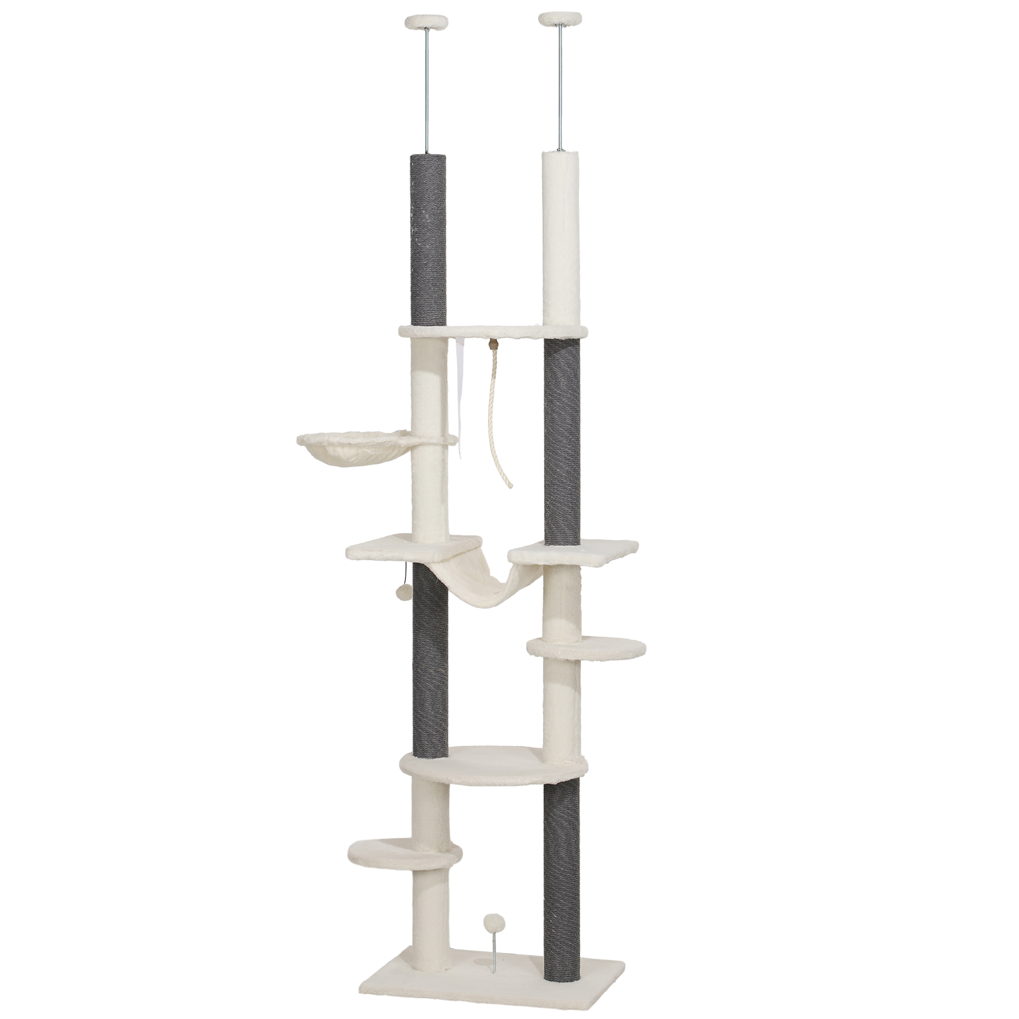 Kaķu māja, griestu augstums, regulējams 225-255 cm, platformas un šūpuļtīkli, apgāšanās aizsardzība, balta
