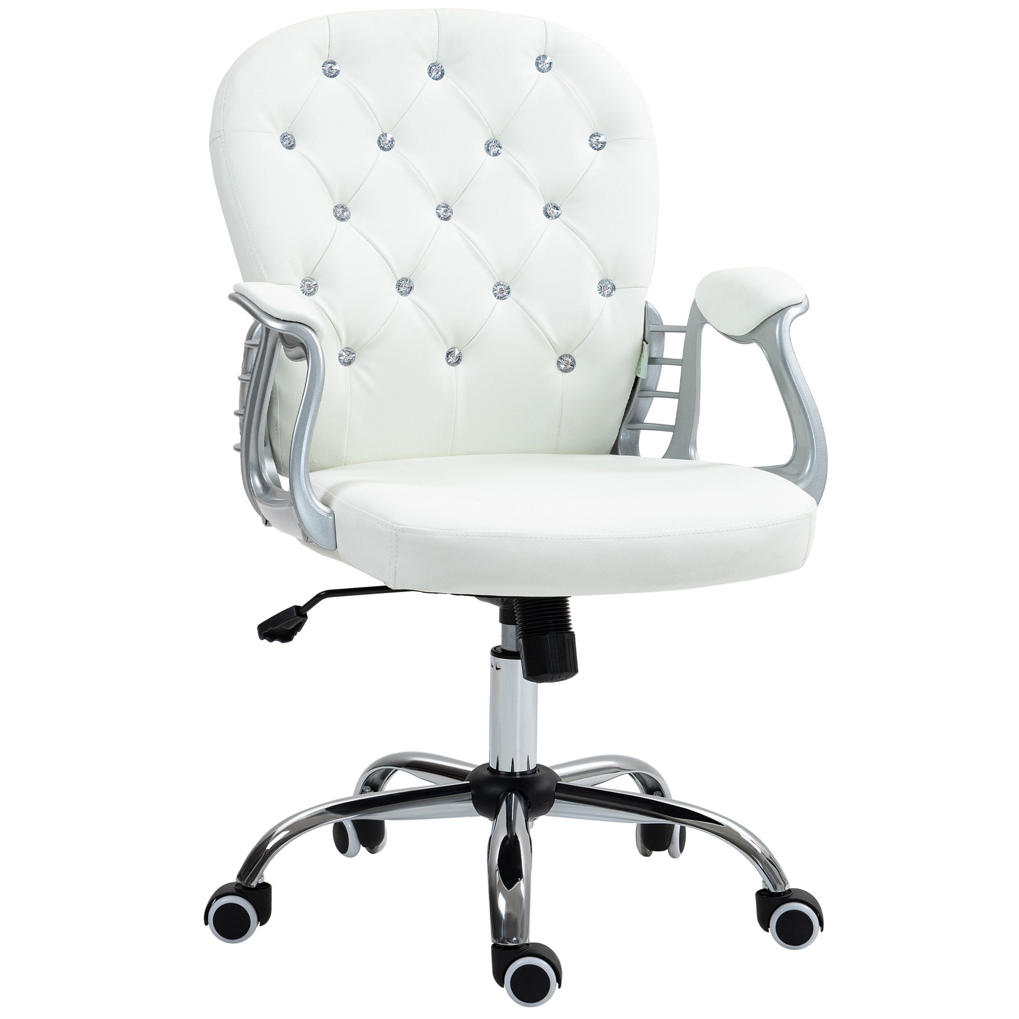 Kontoritool ergonoomiline lauatool käetugedega polsterdatud seljatugi valge