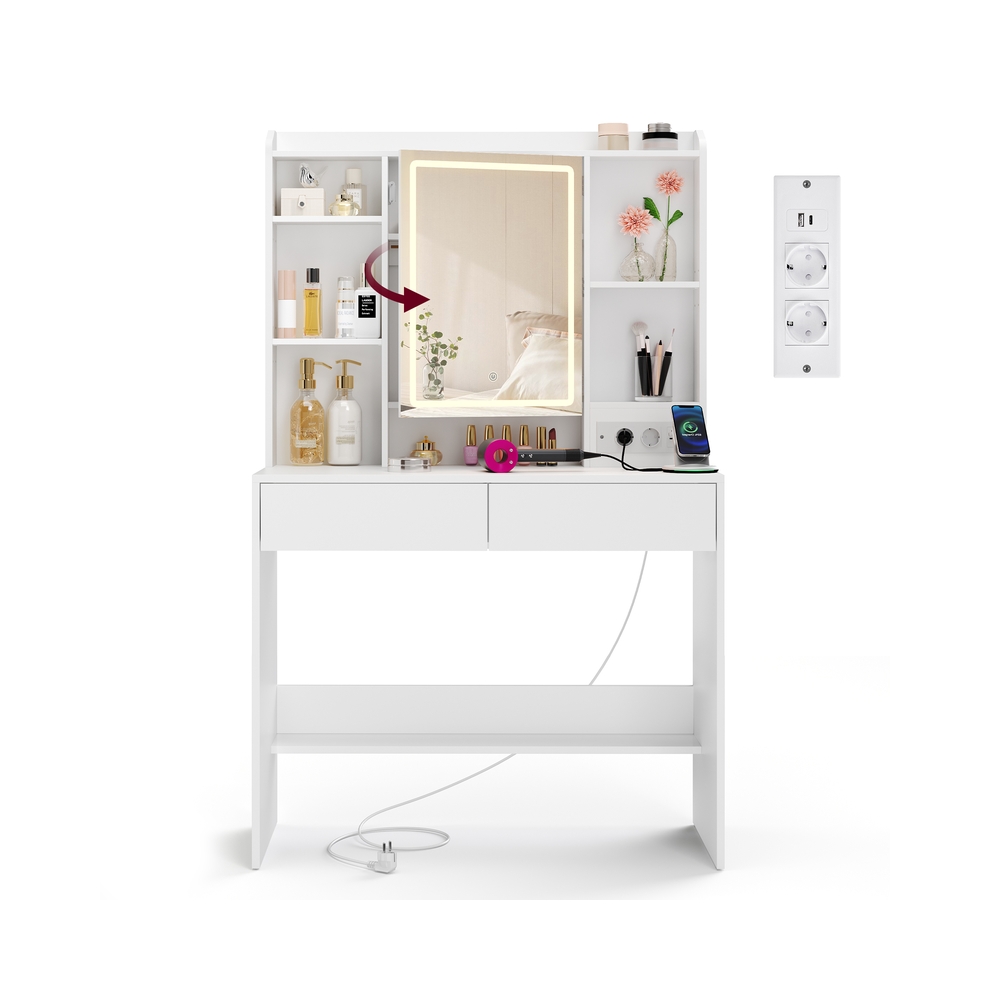 Kailyn Collection - Tualetes galdiņš ar regulējamu gaismas diode - ar spoguli, 2 atvilktnes, balta