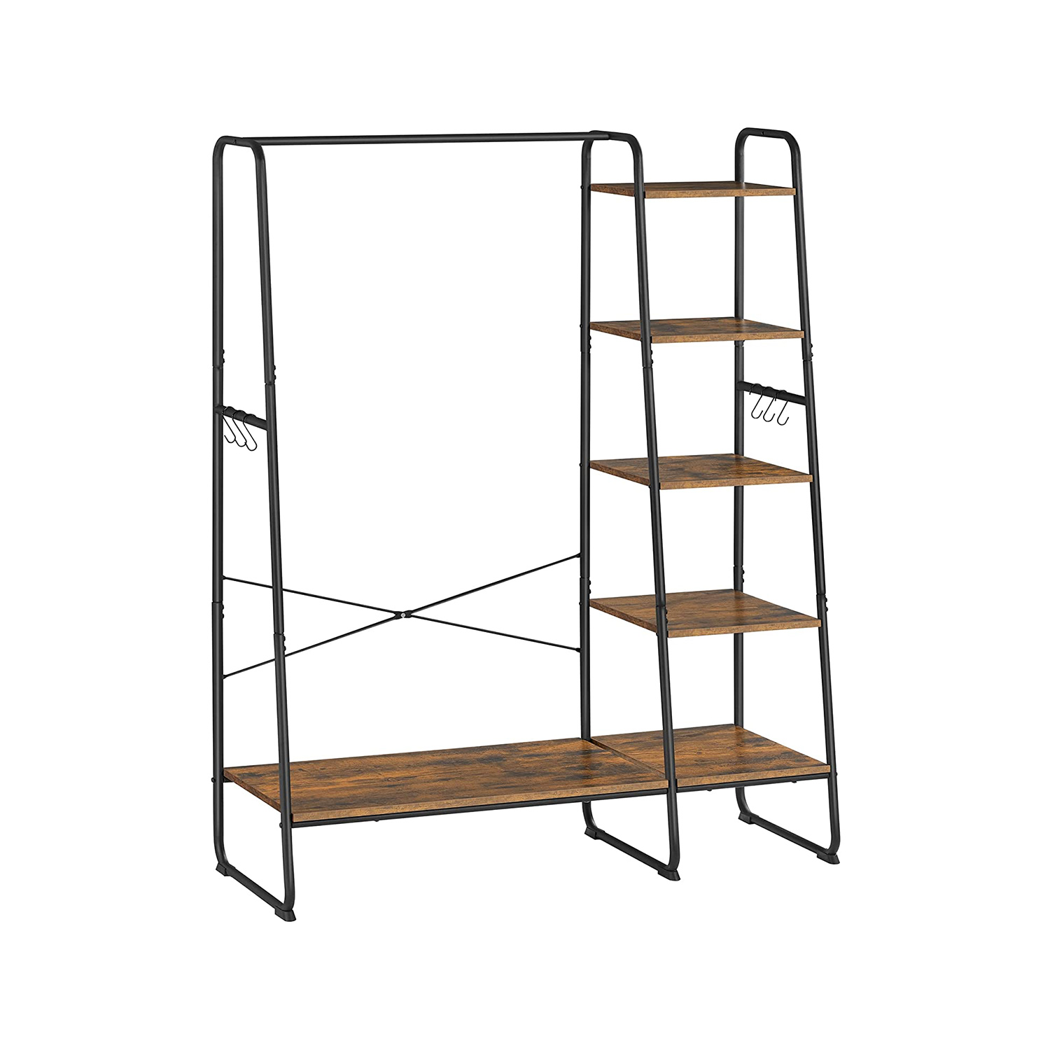 Riidenagi ja garderoobistange 5 tasandit kingariiuli ja 6 konksuga 45 x 120 x 160 cm tööstuslik disain