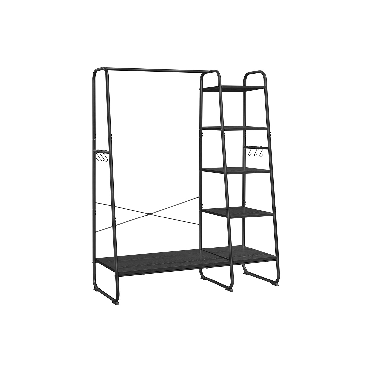 Riidenagi ja garderoobistange 5 tasandit kingariiuli ja 6 konksuga 45 x 120 x 160 cm tööstuslik disain