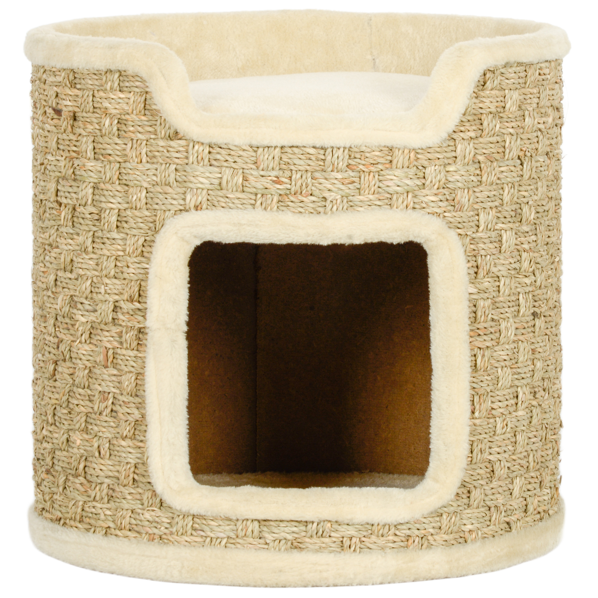 Kaķu skrāpējamais stabs, rotaļu un atpūtas zona, plīša, Φ38 x 37H cm, haki-bēšs, līdz 5 kg