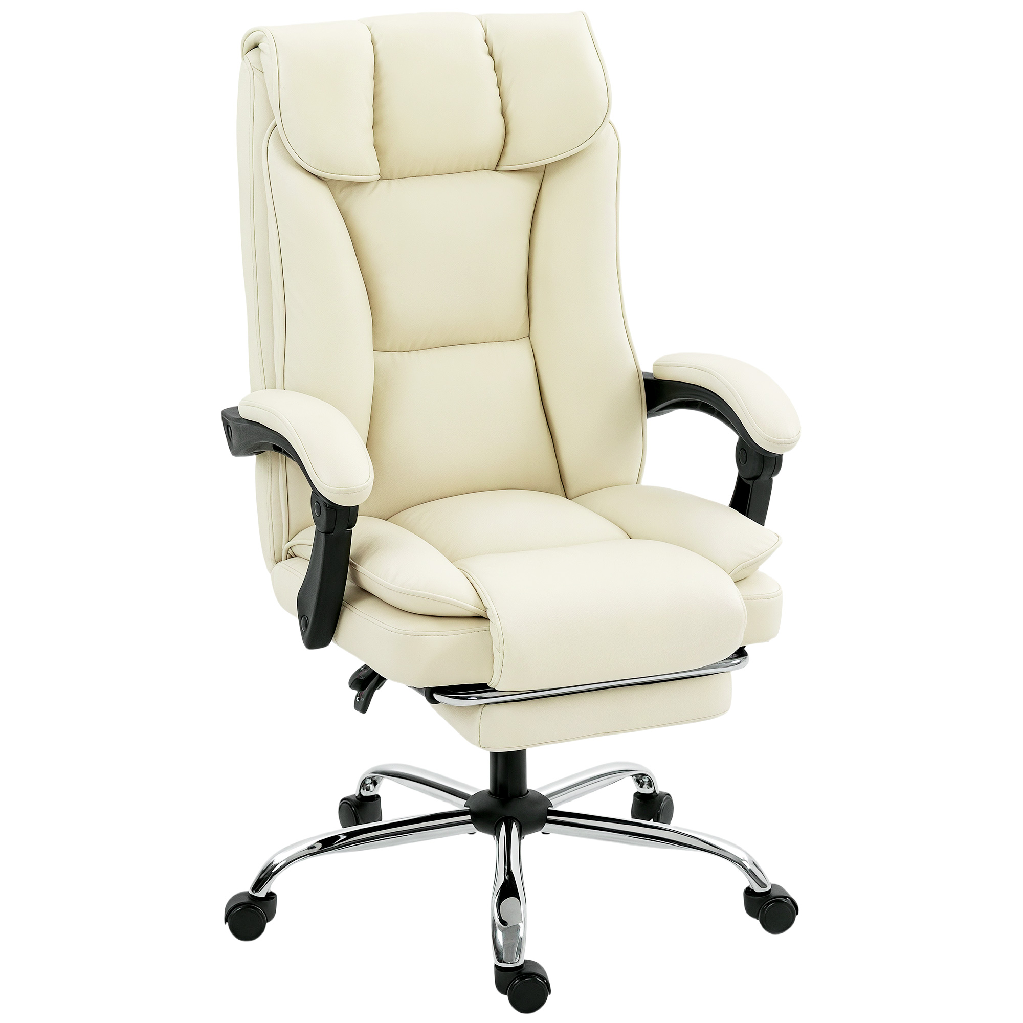 Ergonomisks biroja krēsls ar kāju balstu, mākslīgās ādas apdare, ritentiņi, grozāms, metāla, bēša+melna