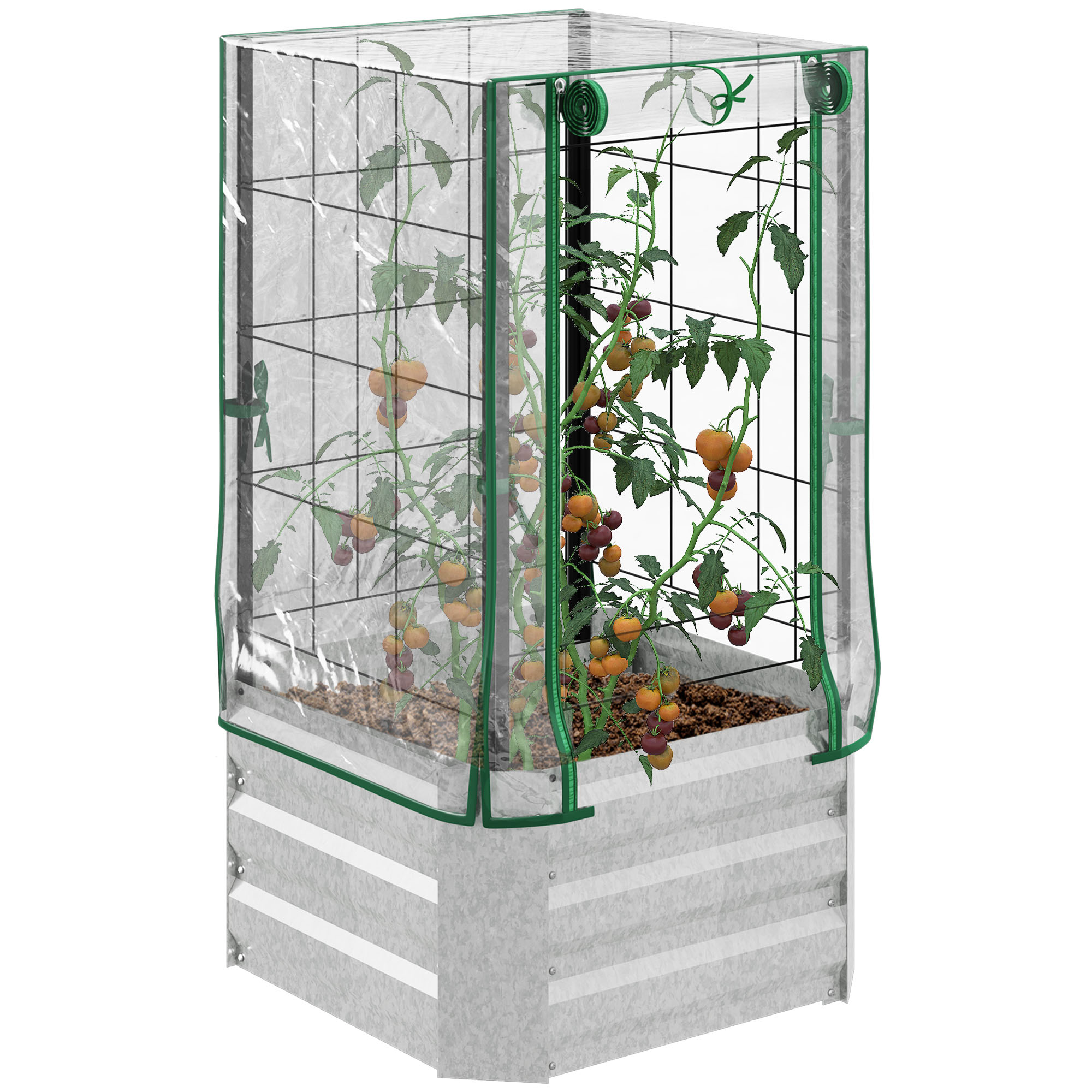 Paaugstinātas dobes siltumnīca, 3 daļu komplekts, ar grilu, plastmasas vāku, 53 x 53 x 90 cm