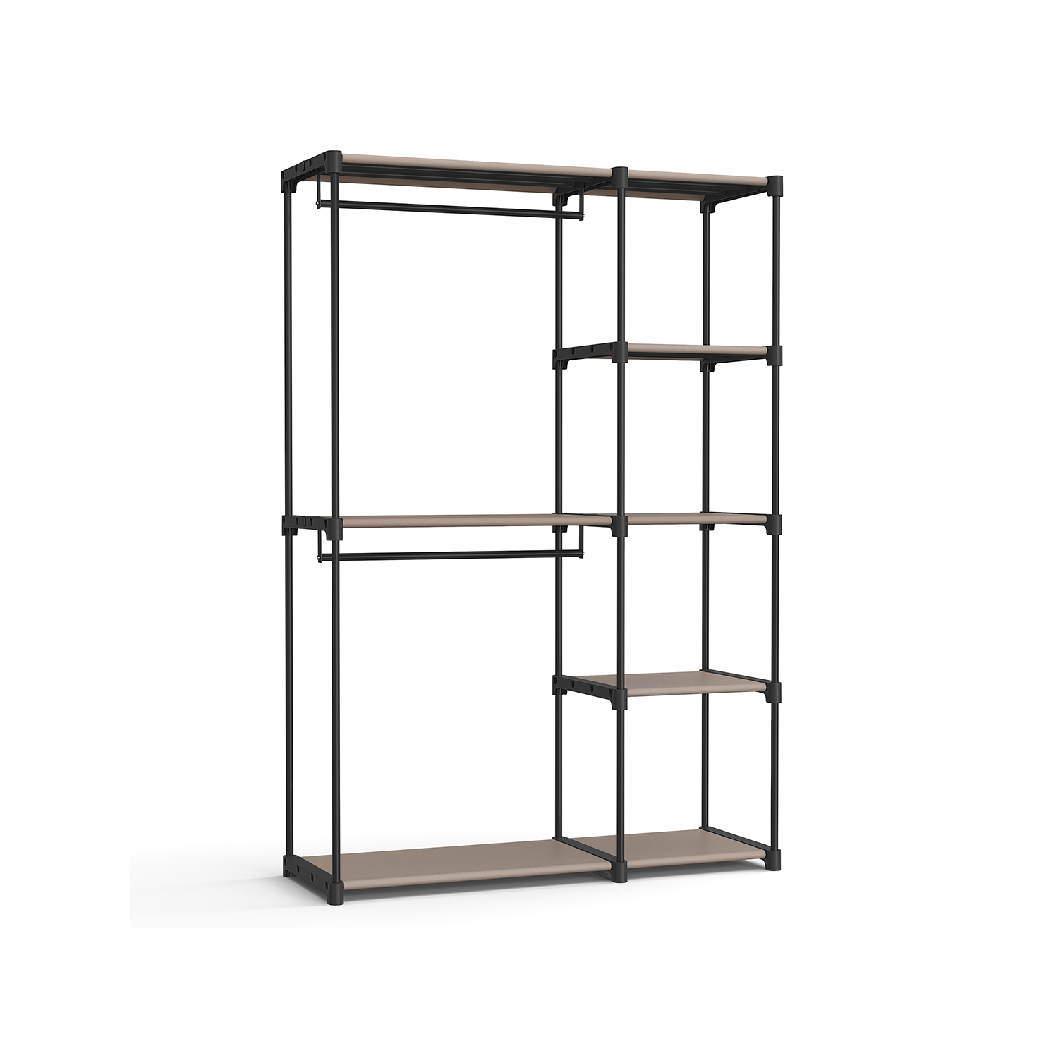 Atvērts skapis ar koka caurulēm, 43 x 124 x 182 cm, taupe
