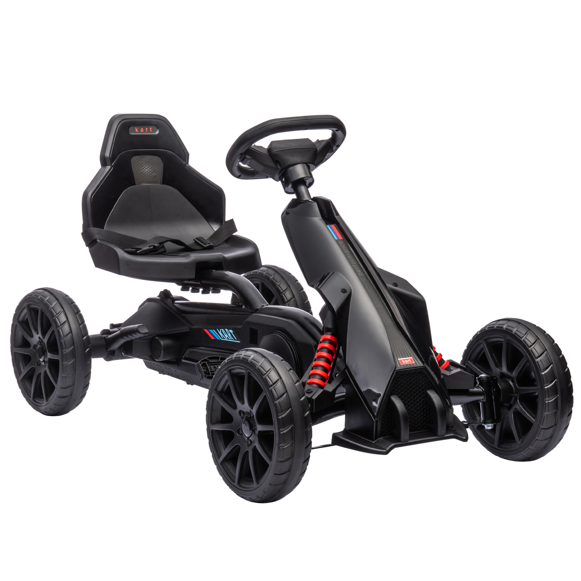 Gokarts, bērnu transportlīdzeklis ar regulējamu sēdekli, pedāļu transportlīdzeklis, pedāļu automašīna ar rokas bremzi, 3-8 gadi, āra, melns