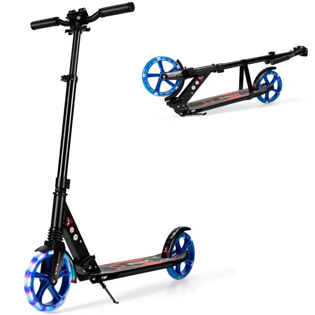 Reguleeritava kõrgusega ja LED-tuledega laste tõukeratas (93 x 43 x 91–106 cm), must/sinine