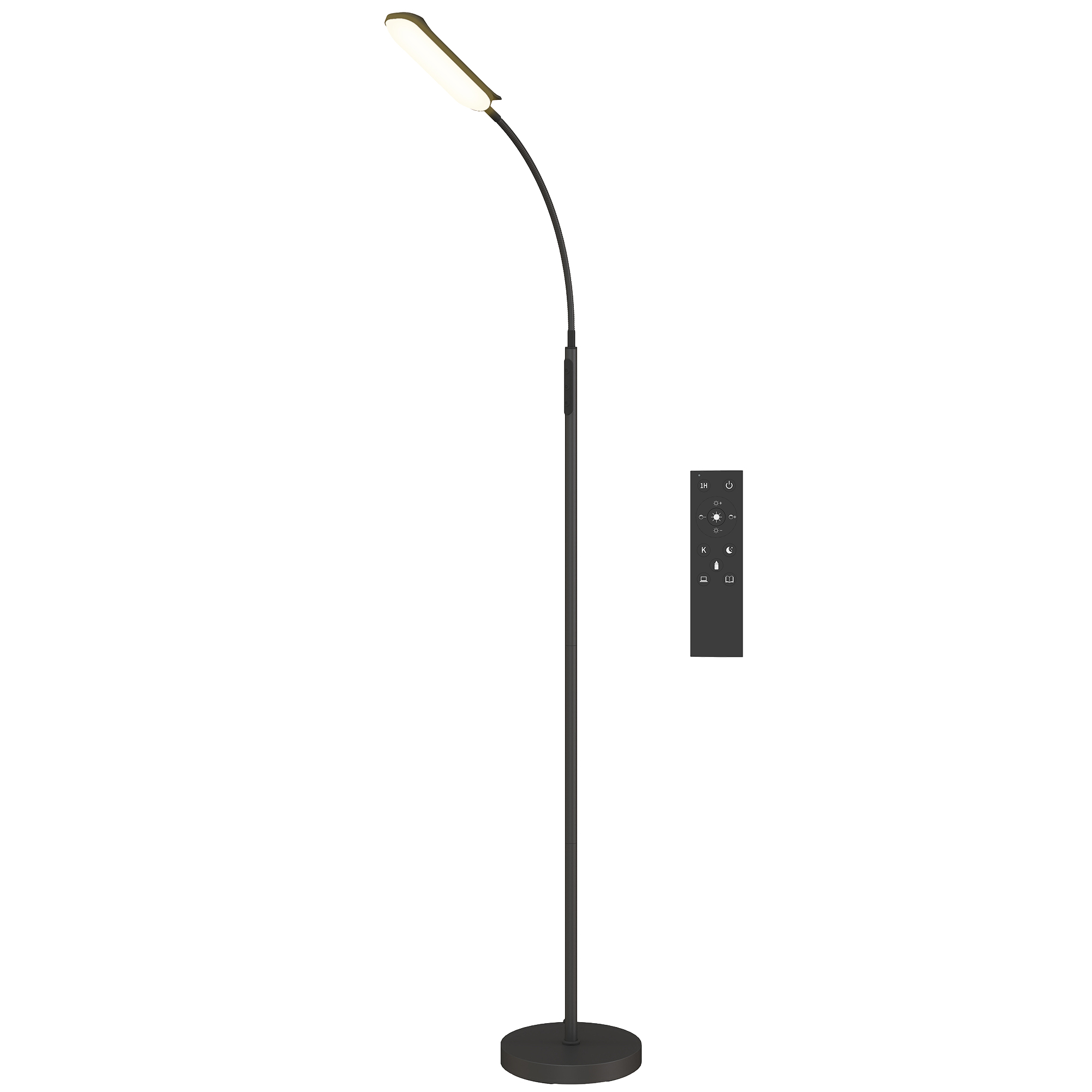LED stāvlampa, 5 režīmi, atmiņas funkcija, regulējams spilgtums, tērauda, melna