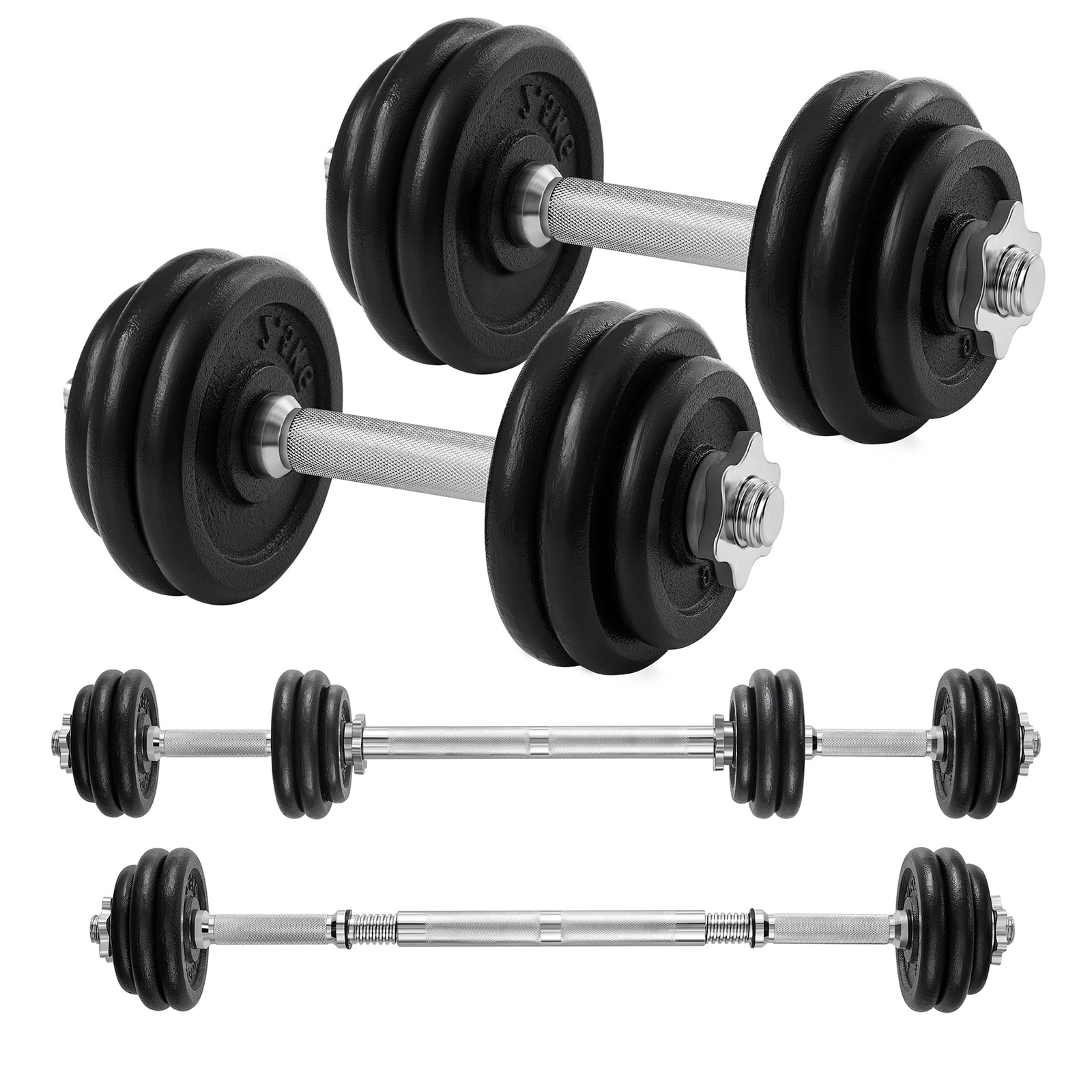 Hanteles, 2 x 15 kg čuguna hanteles, regulējamas