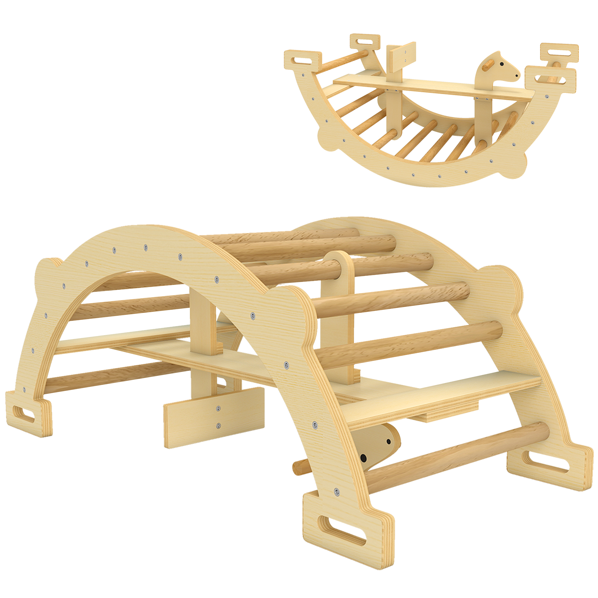 Montessori siseronimisraam 2-ühes puidust ronimiskaarega lastele vanuses 2-4 aastat 110x52x45 cm naturaalne puit