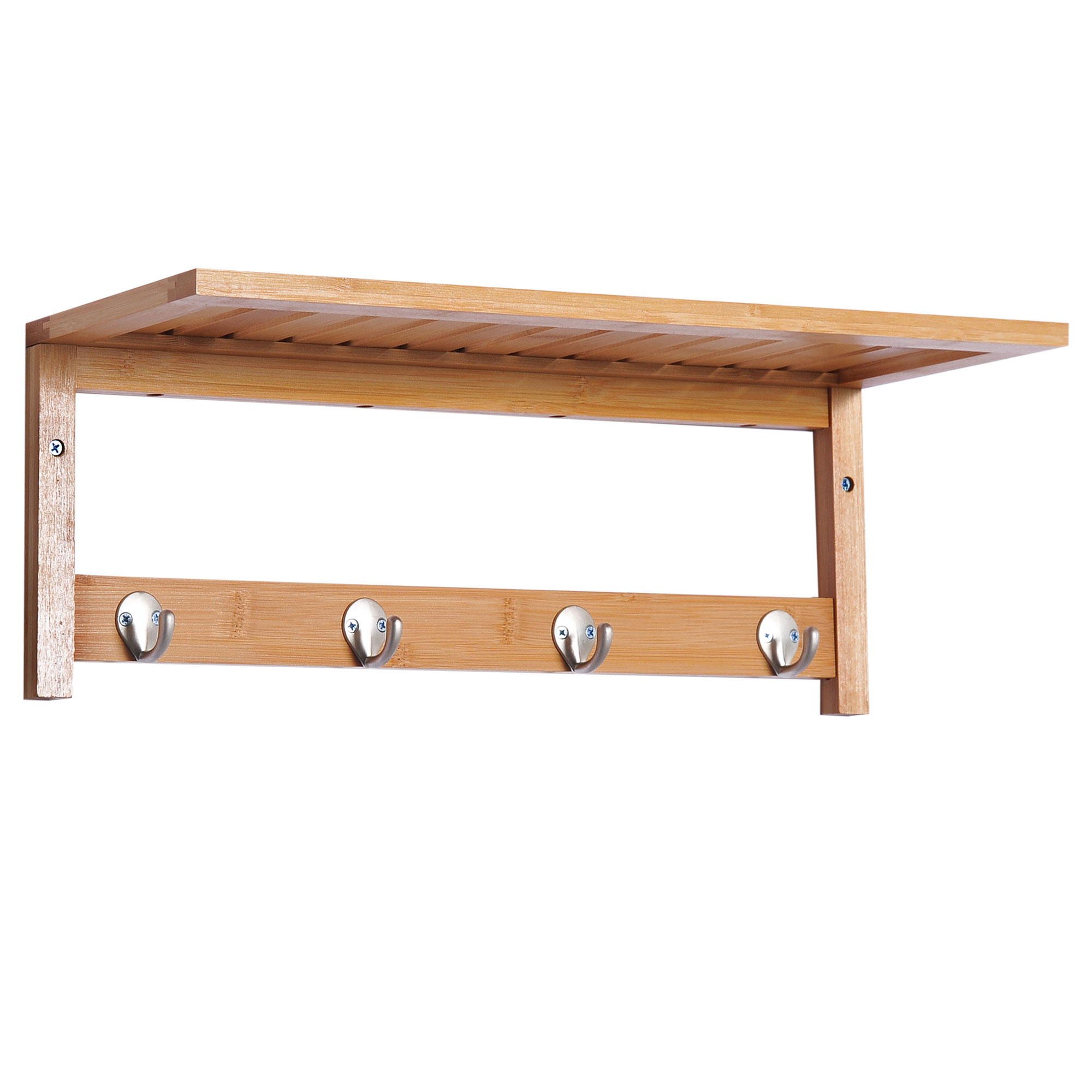 Pie sienas stiprināms drēbju pakaramais ar āķiem, vietu taupošs, kravnesība 5 kg, 50 x 16 x 17,5 cm, dabīgs koks