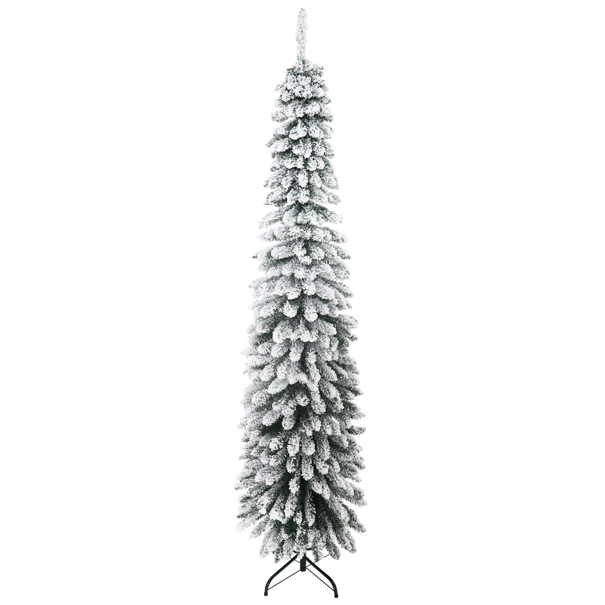 Mākslīgā Ziemassvētku eglīte, sniegbalta, šaura dizaina, ugunsdroša, 210 cm, zaļa/balta