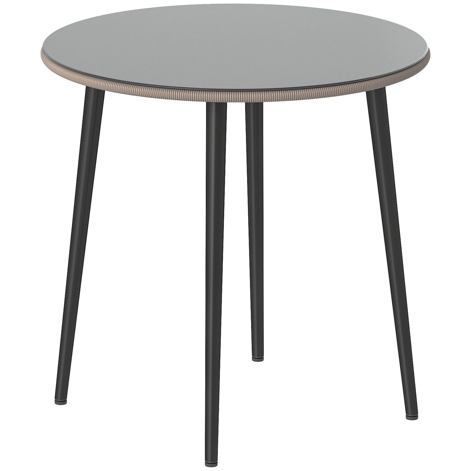 Tērauda dārza bufetes galds ar tērauda rāmi, PE rotangpalmas mala, regulējamas kājas, sēdvietas 4 personām, 80 x 80 x 74 cm, pelēks