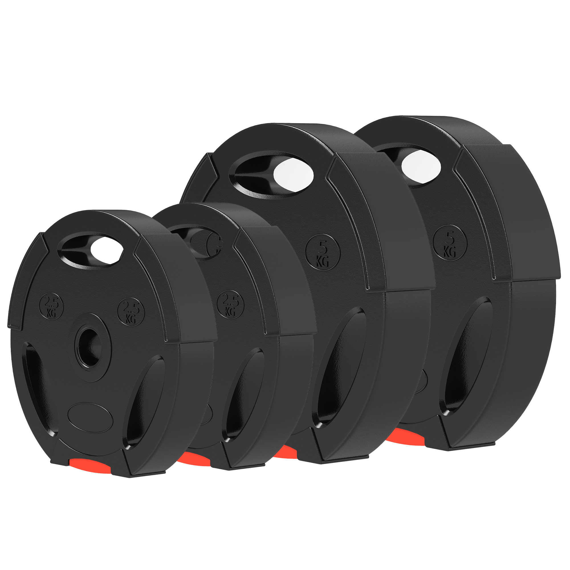 4 daļu svaru disku komplekts treniņiem, sporta zālei, mājas treniņiem, spēka treniņiem, 2 x 5 kg un 2 x 2,5 kg, melns