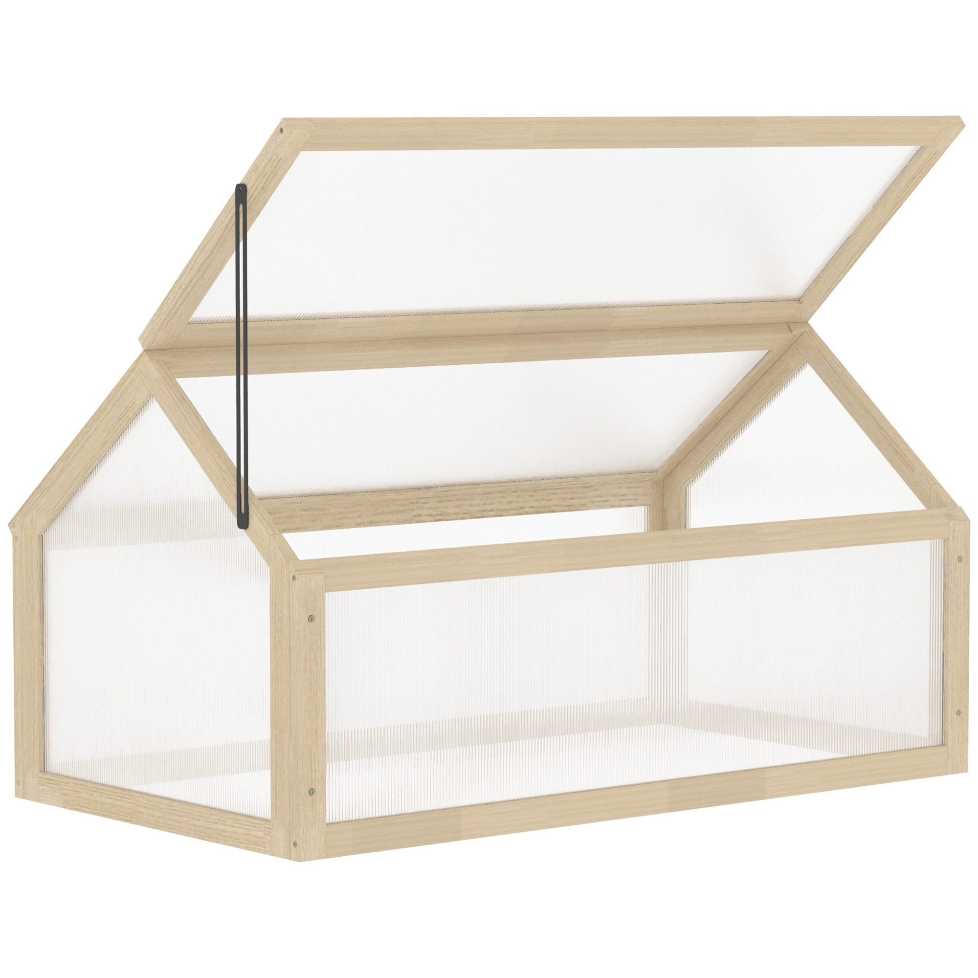 Mini siltumnīca, kompakta augu māja no koka, polikarbonāta paneļi, ventilācijas atvere, 90 x 52 x 49,5 cmugstums, dabīga krāsa