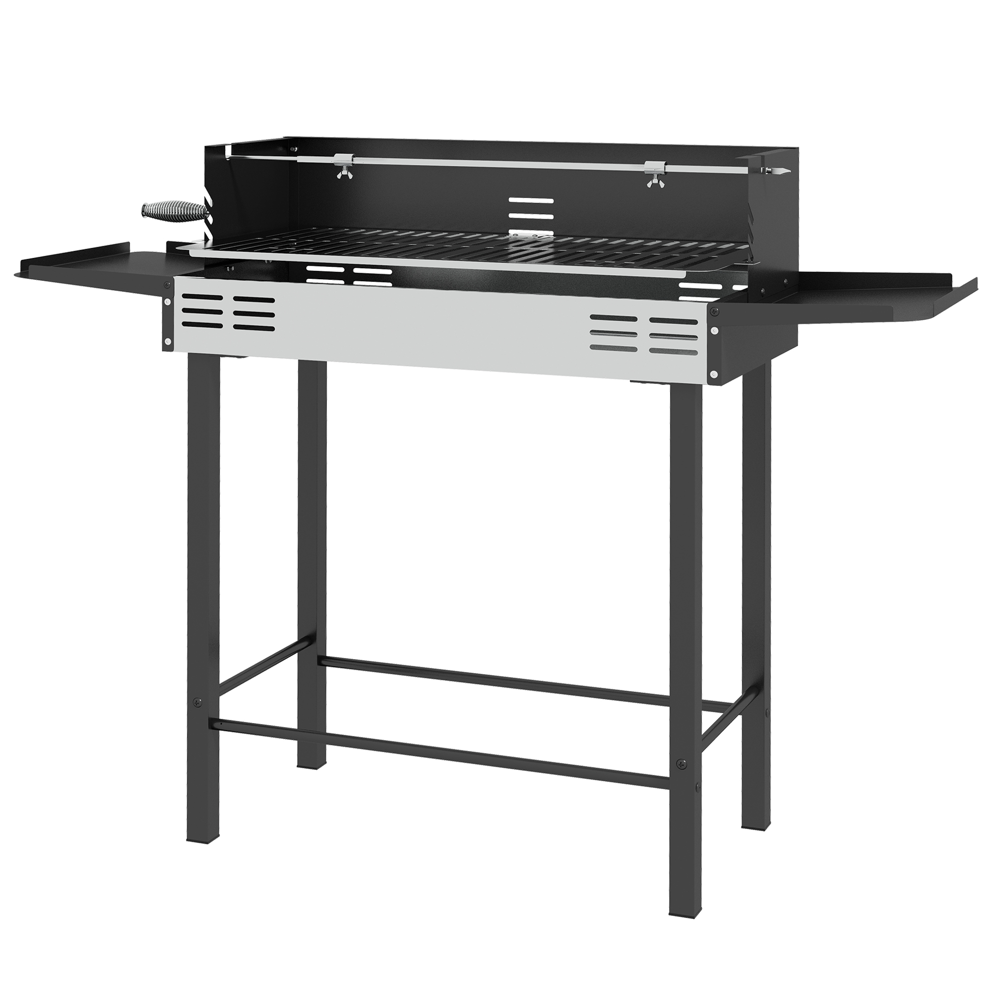 Süsi-grill reguleeritava restiga 1 varras 118 x 32 x 90 cm must + hõbedane
