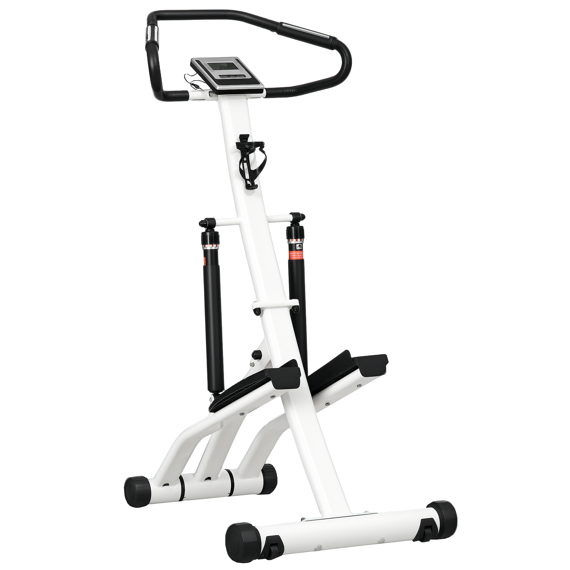 Stepperis ar 12 pretestības līmeņiem, LCD displejs, 2 riteņi, 80 cm x 61 cm x 134 cm, balts + melns