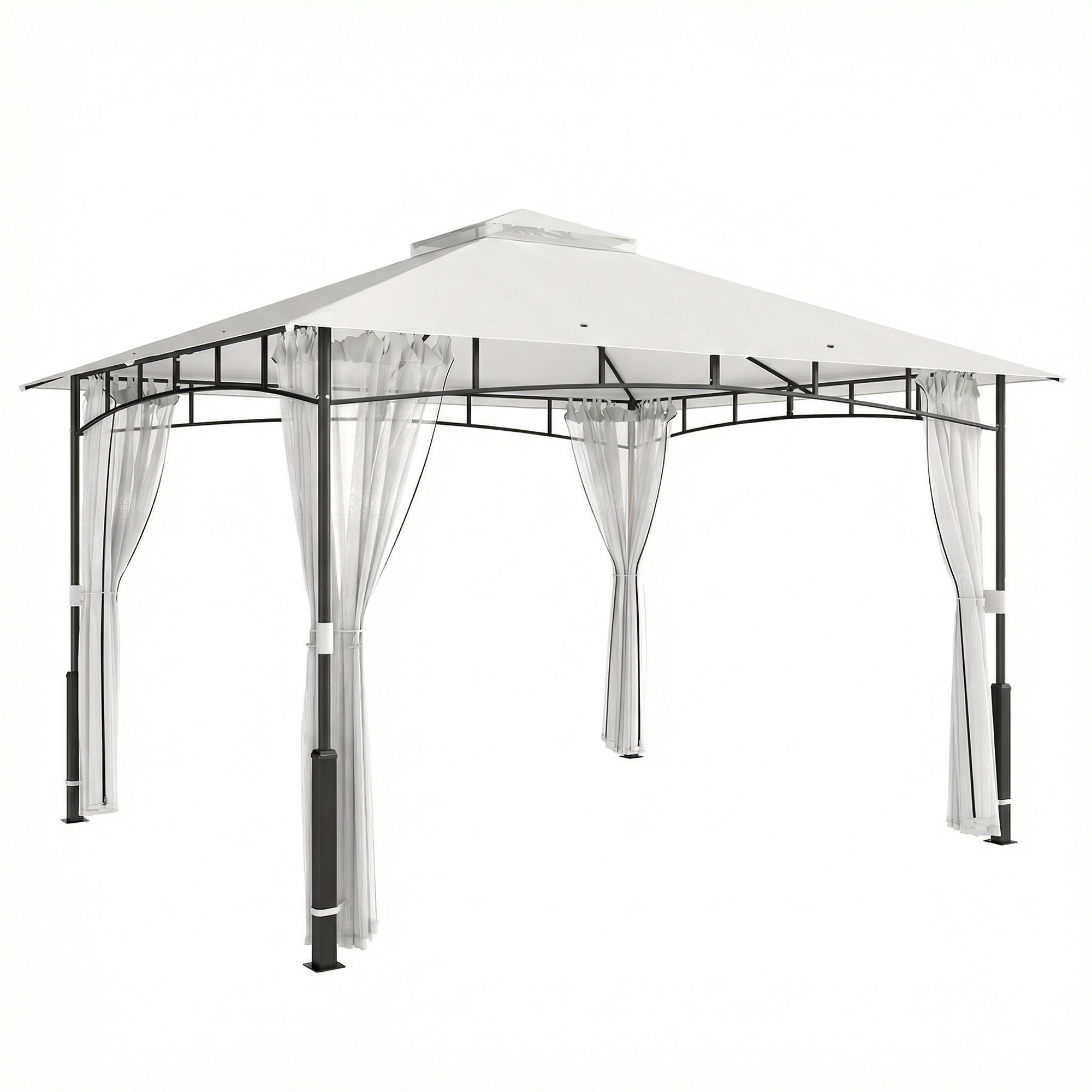 Dārza paviljons, 3x3,6 m, ūdensnecaurlaidīgs, izturīgs dārza paviljons ar moskītu tīklu, dubults jumts, dārzam, terasei, melns
