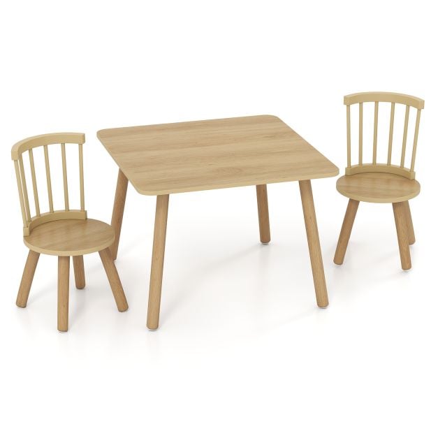 Bērnu koka galds un krēsli 3-daļīgs ar priedes rāmi
