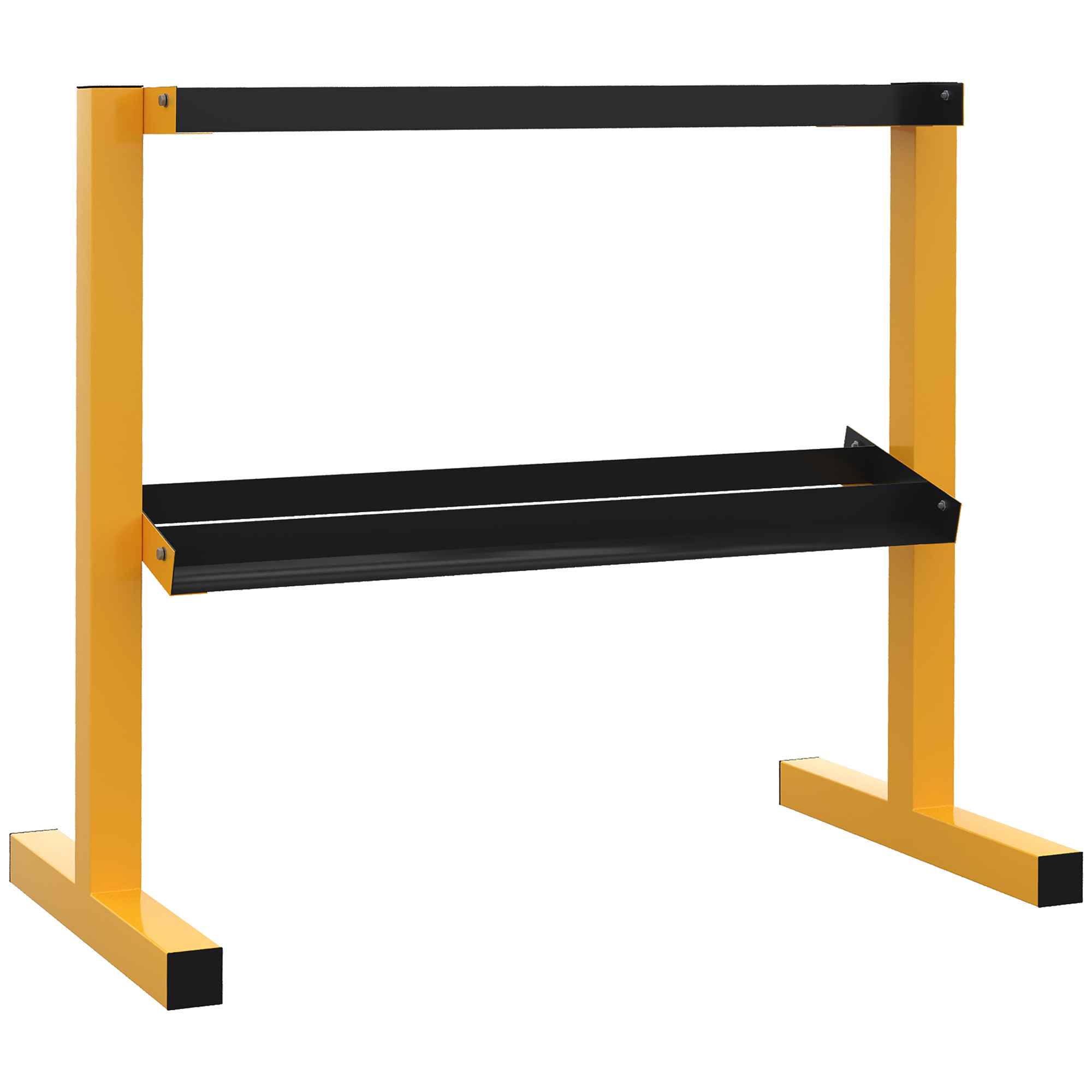 Stieņu statīvs hantelēm, līdz 270 kg, 2 plaukti, tērauda rāmis, dzeltens, 92,5 x 50,5 x 80,5 cm
