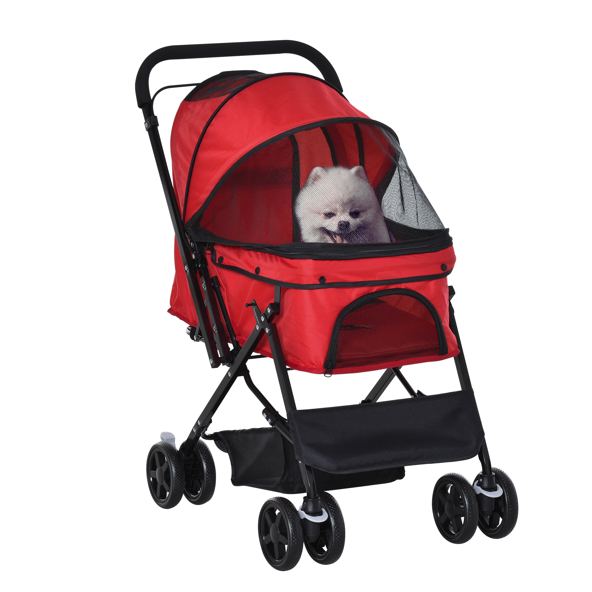 Suņu ratiņi/sēdekļa pārvalki līdz 10 kg, salokāmi, regulējams jumtiņš, Oxford Red, 76,5 x 52 x 95 cm