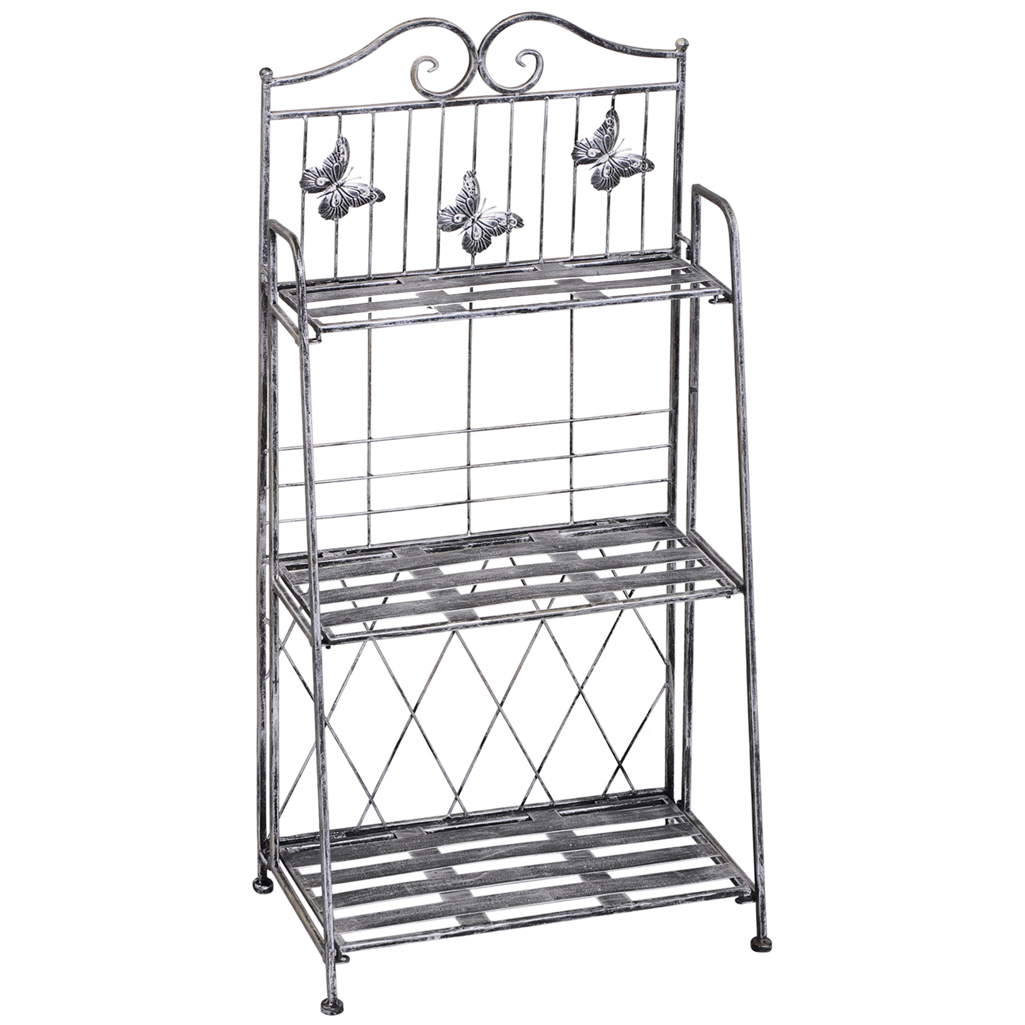 Augu plaukts, augu statīvs, puķu plaukts, puķu statīvs, puķu kāpnes, dārza plaukts, 3 līmeņi, metāla, sudrabpelēks, 44 x 25 x 96 cm