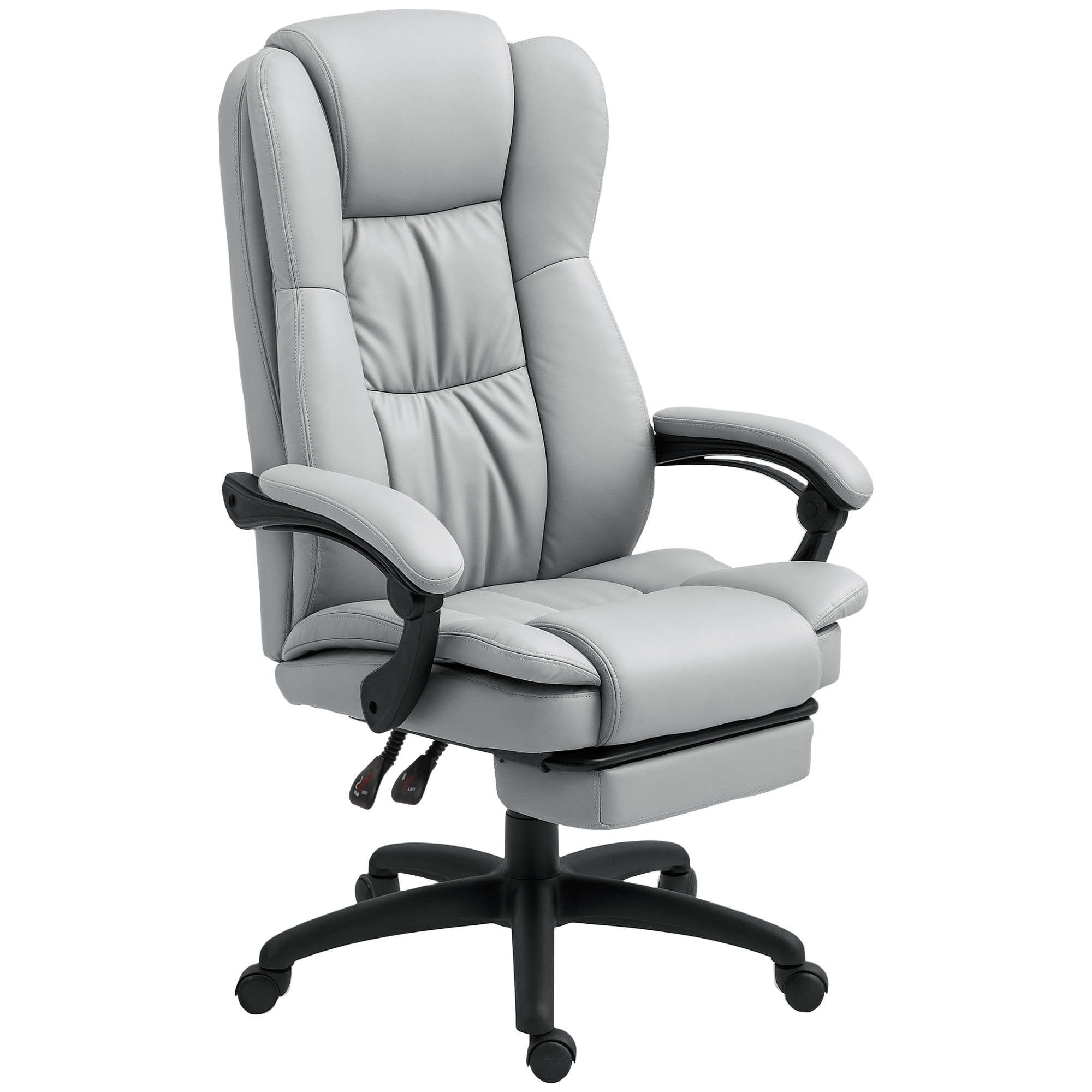 Regulējams grozāmais krēsls ar kāju balstu, galvas balstu, masāžas funkciju, mākslīgā āda, 68,5x68,5x113-121cm
