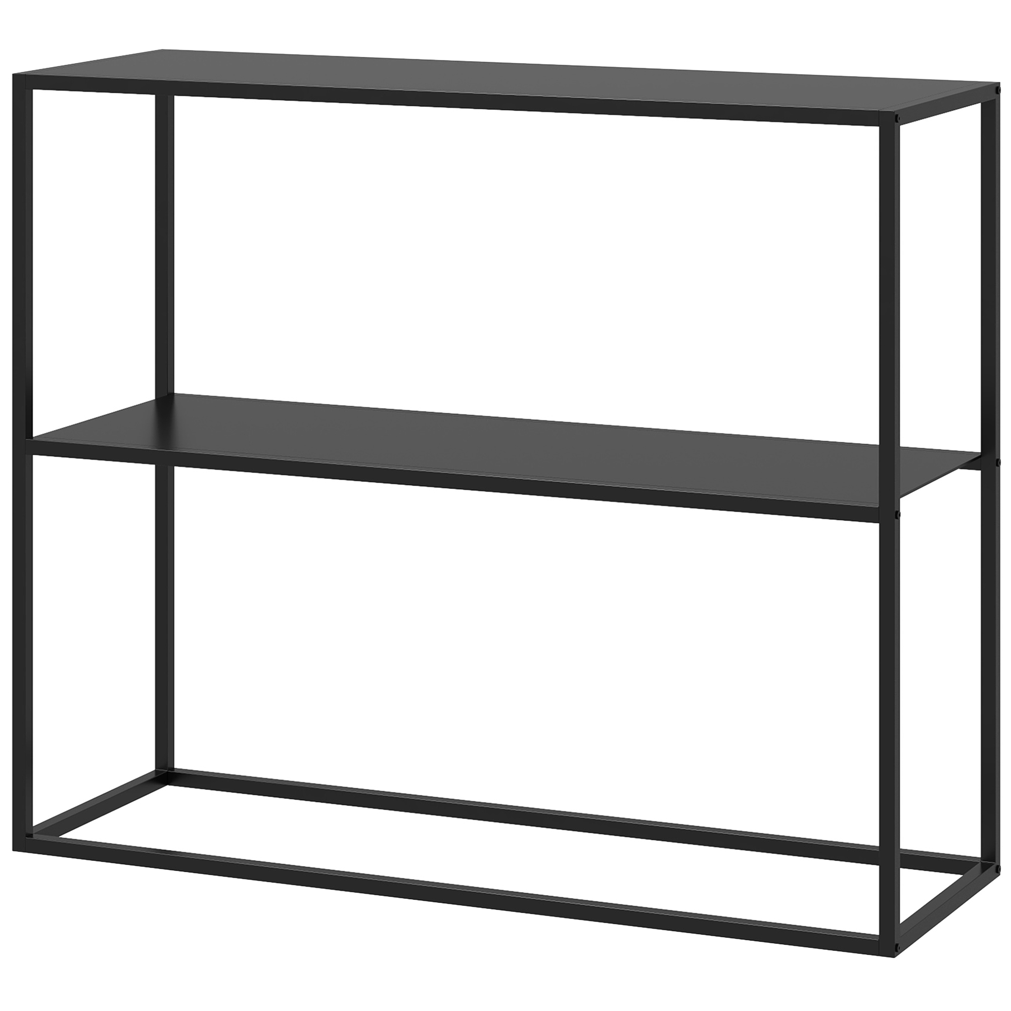 Konsoles galds, kumode, 2 plaukti, pulverkrāsots tērauds, 90 x 30 x 75 cm, melns