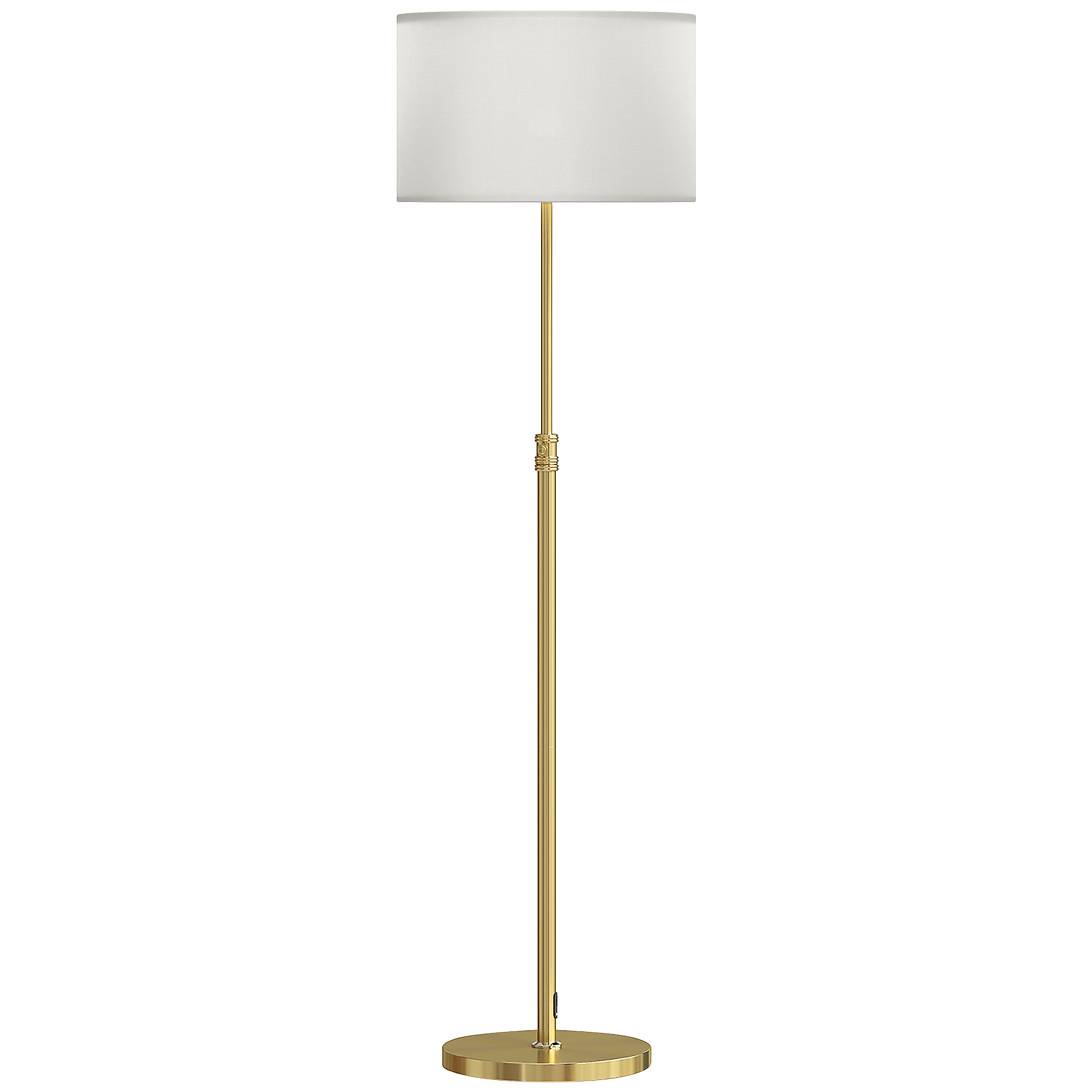 Grīdas lampa ar tālvadības pulti, regulējams augstums, auduma abažūrs, metāla statīvs, regulējams spilgtums, kājas slēdzis, zelta krāsā