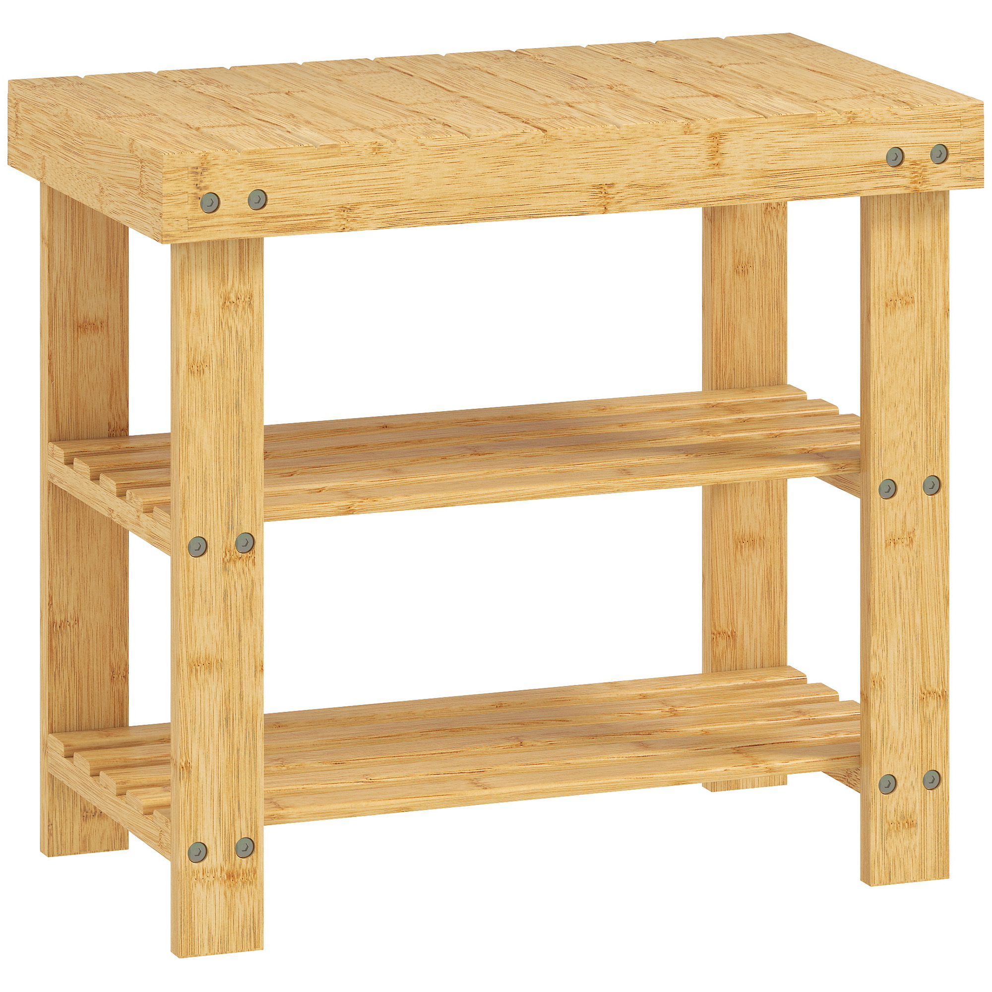 Bambusest kingapink kingariiul kahe riiuliga istmega esikusse sissepääsualale 50x28x45cm naturaalne