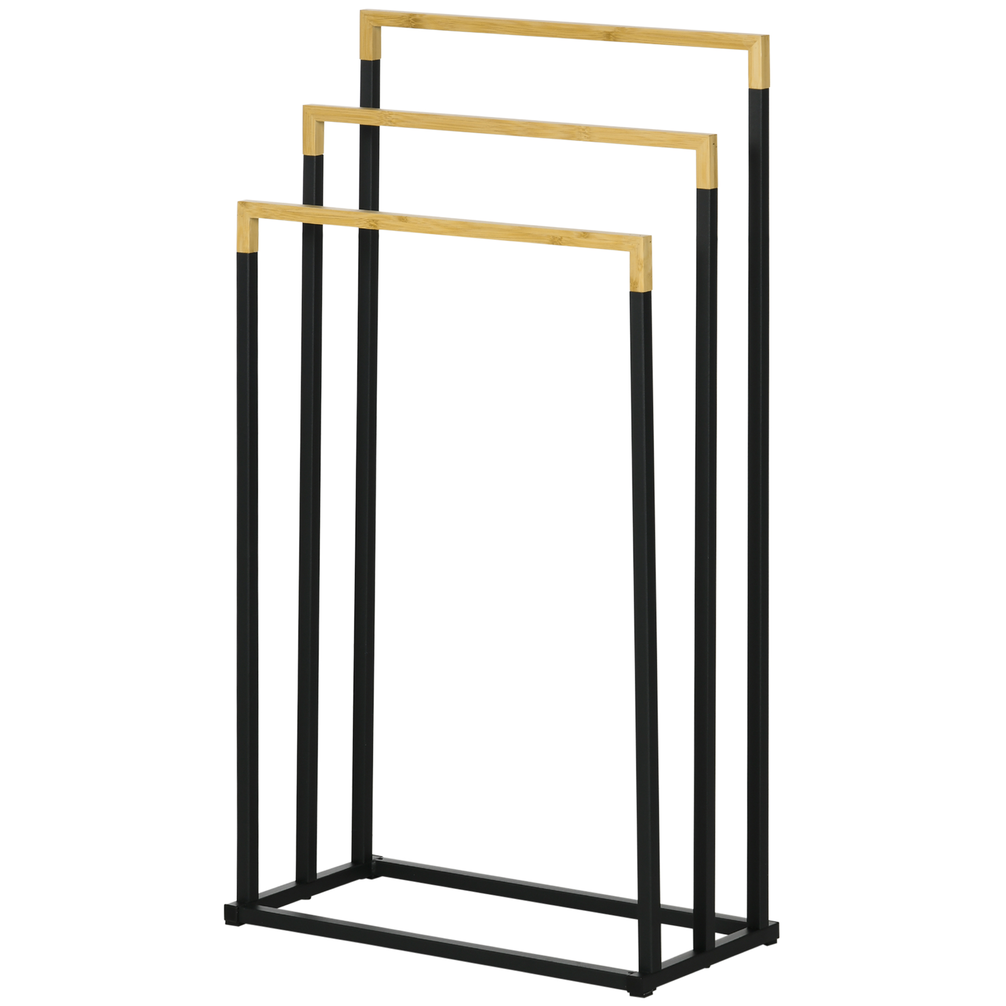 Dvieļu pakaramais ar 3 pakaramajiem, industriāls dizains, bambuss, 45 x 22,5 x 86 cm, melns + dabīgs