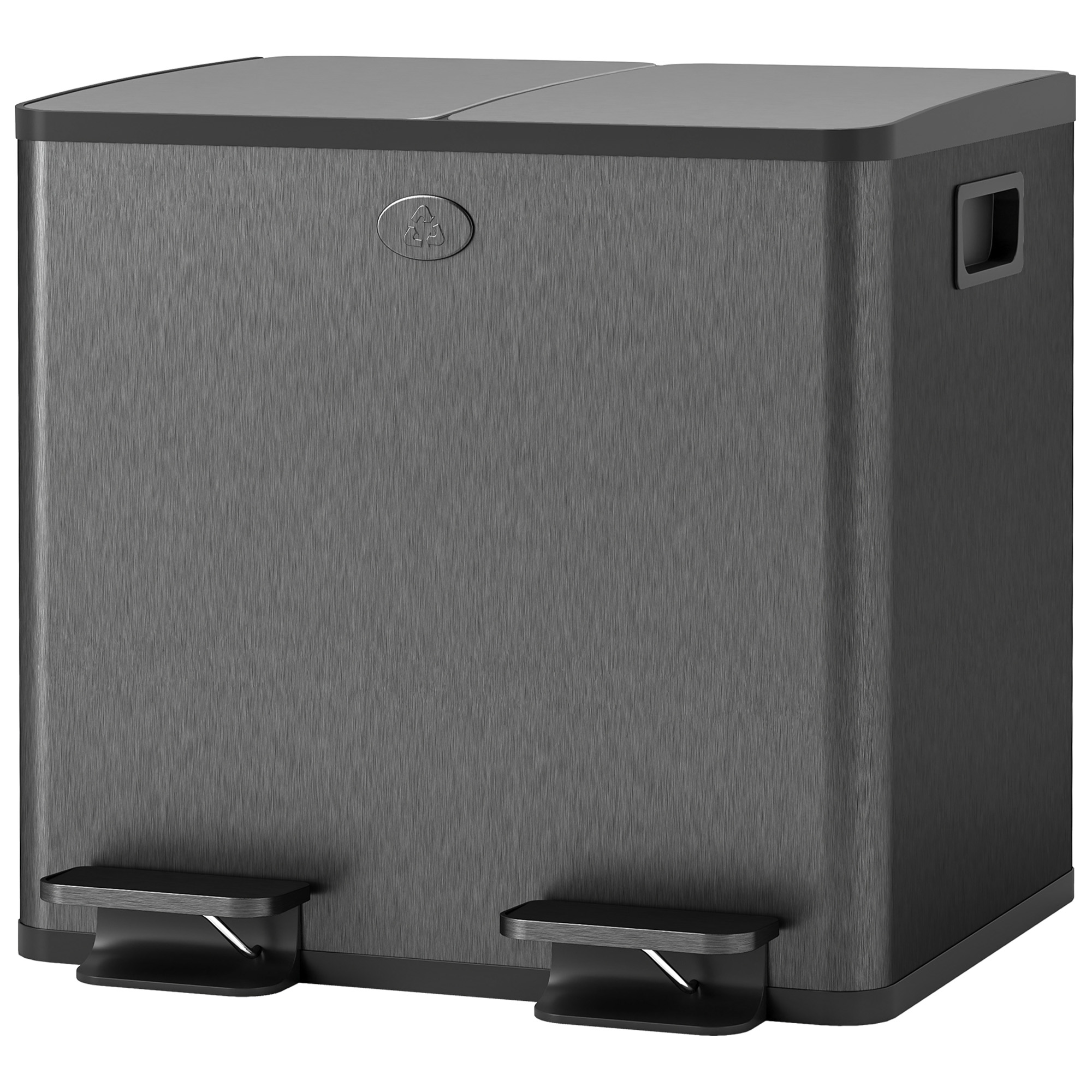 2 x 15 l dubultās atkritumu tvertnes, atveramas ar pedāli, viegli tīrāmas, nerūsējošais tērauds, plastmasa, melna