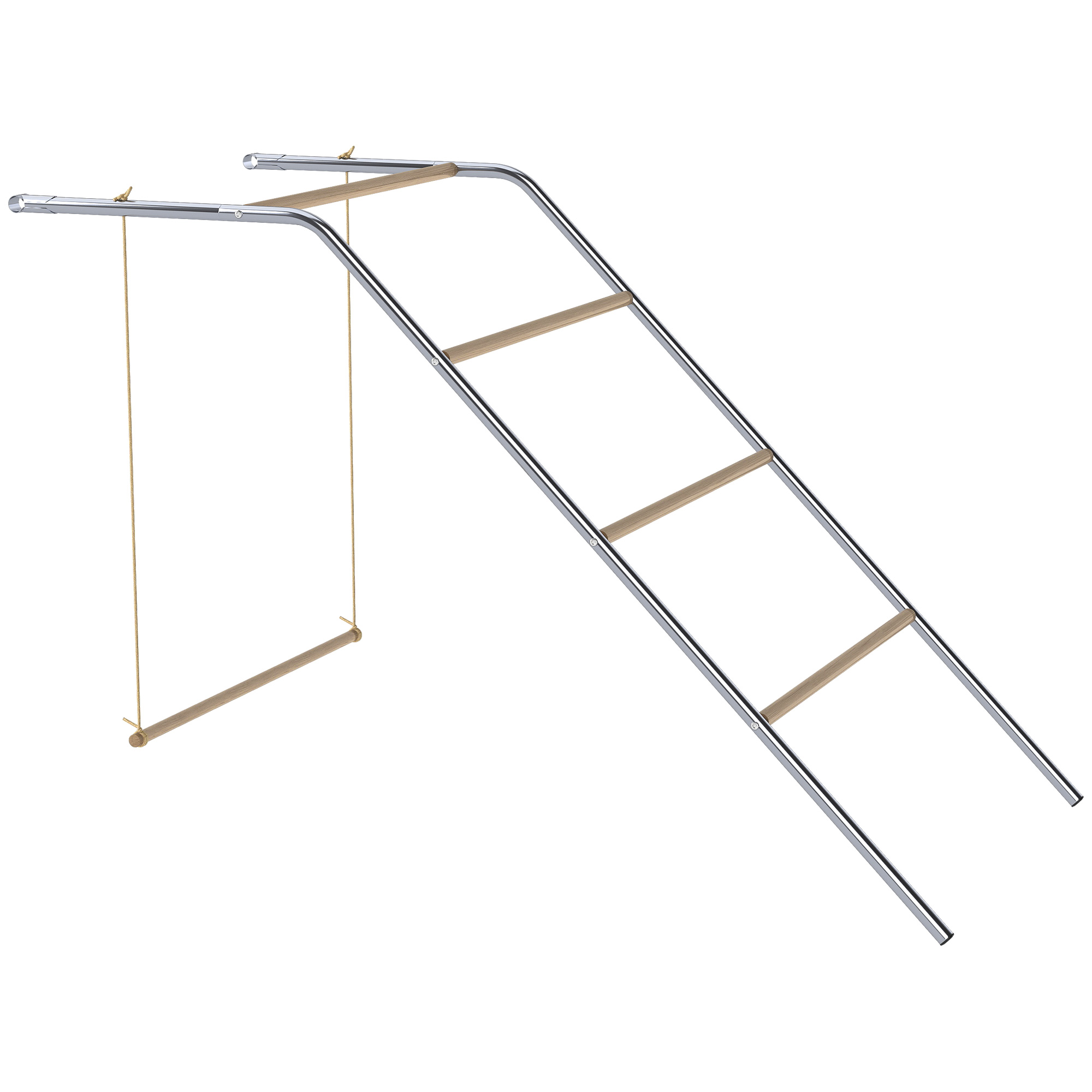 Koka vistu rotaļu laukums ar laktām, regulējama augstuma šūpoles, 82 x 150 x 110 cm, sudrabkrāsas