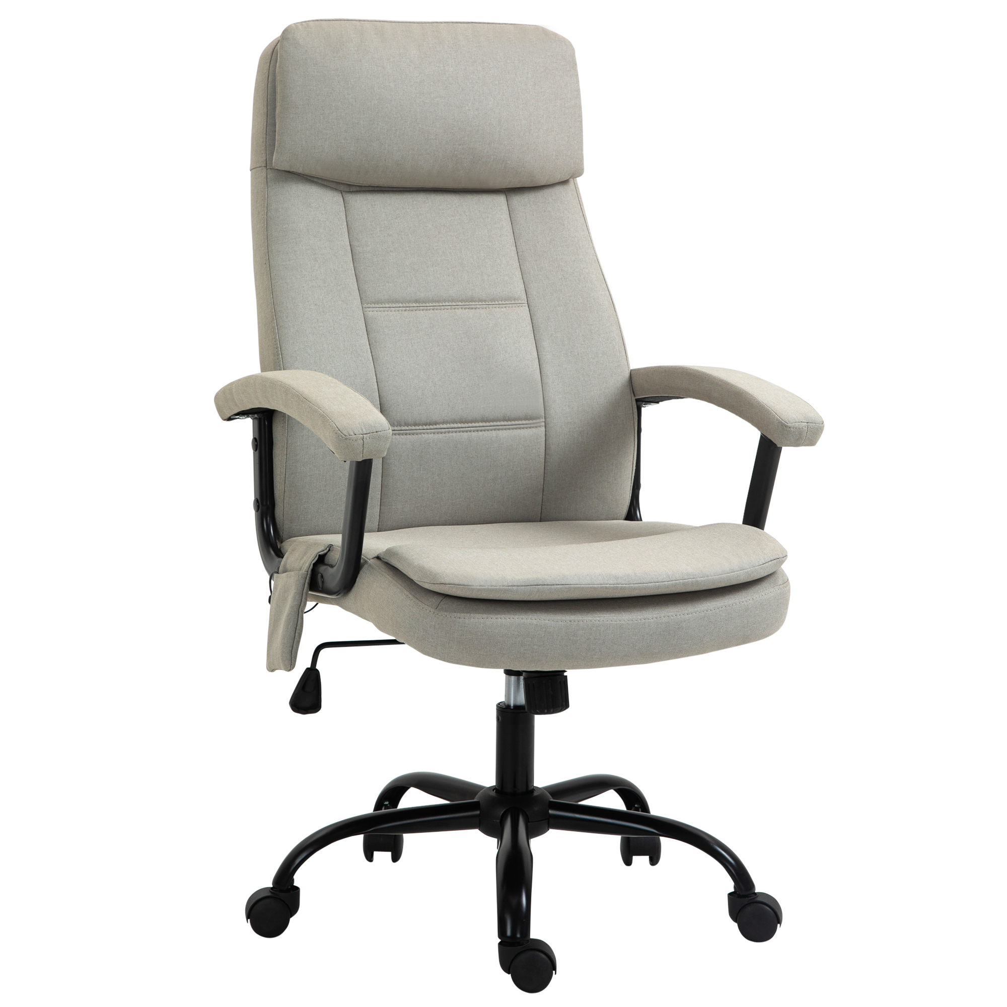 Biroja krēsls ar masāžas funkciju, vadītāja krēsls ar regulējamu augstumu, spēļu krēsls ar masāžas funkciju, ergonomisks grozāmais krēsls, masāžas krēsls ar jostasvietas masāžu, lina tekstūra, bēšs, 63 x 70 x 112-121 cm
