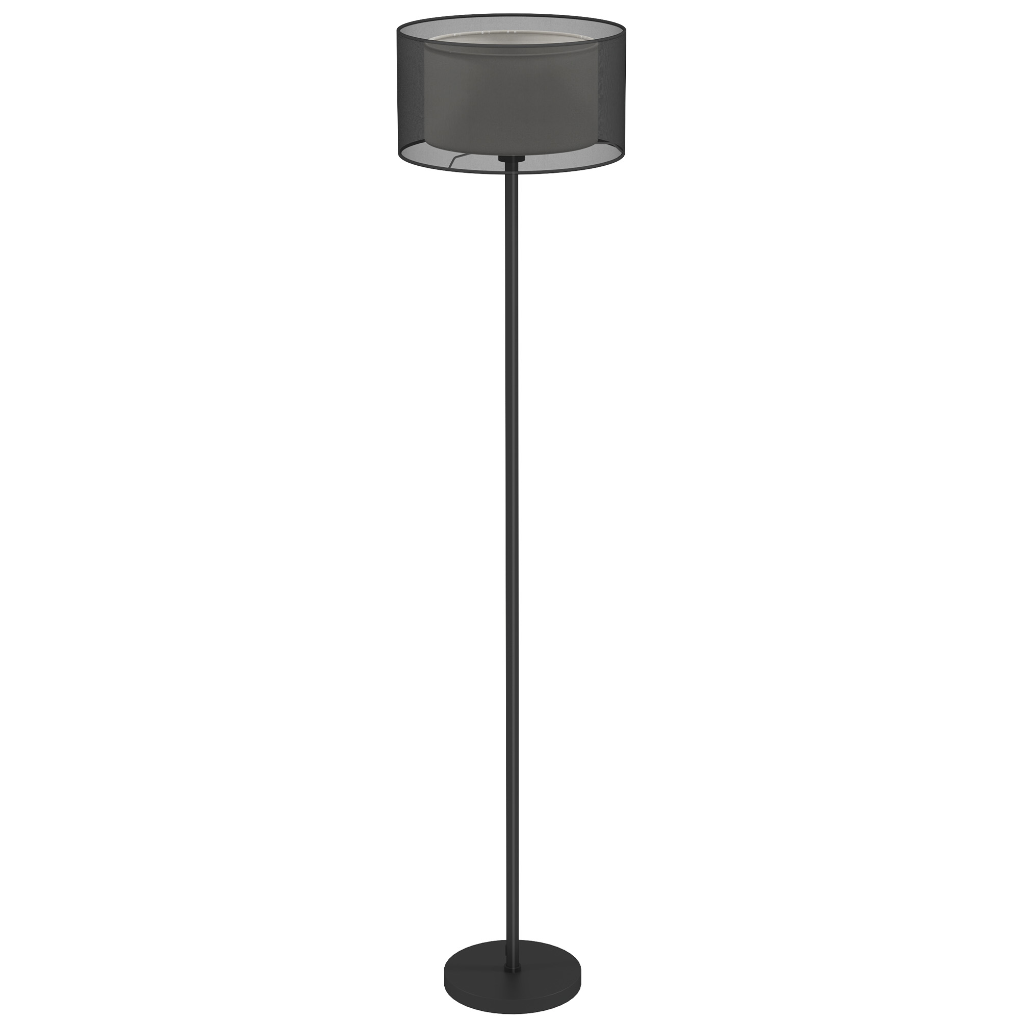 Grīdas lampa, divkrāsu abažūrs, kājas slēdzis, metāla, melna