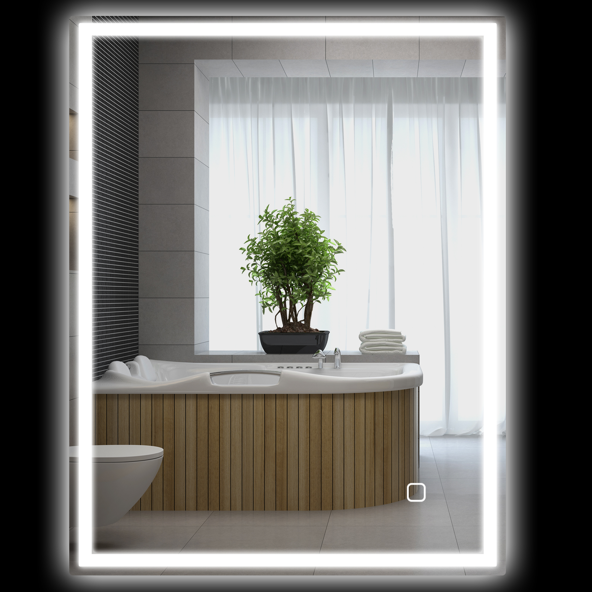 Vannas istabas spogulis ar apgaismojumu 90x70 cm LED spogulis sienas spogulis ar atmiņas funkciju 3 gaišas krāsas sudraba krāsā