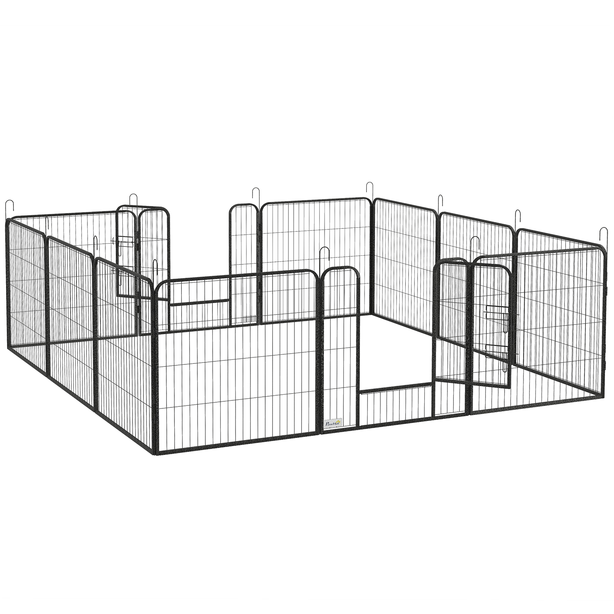 Kucēnu rotaļu laukums, mājdzīvnieku nožogojums, 12 paneļi katrs 80x80 cm, 2 durvis, tērauda rāmis, pelēks