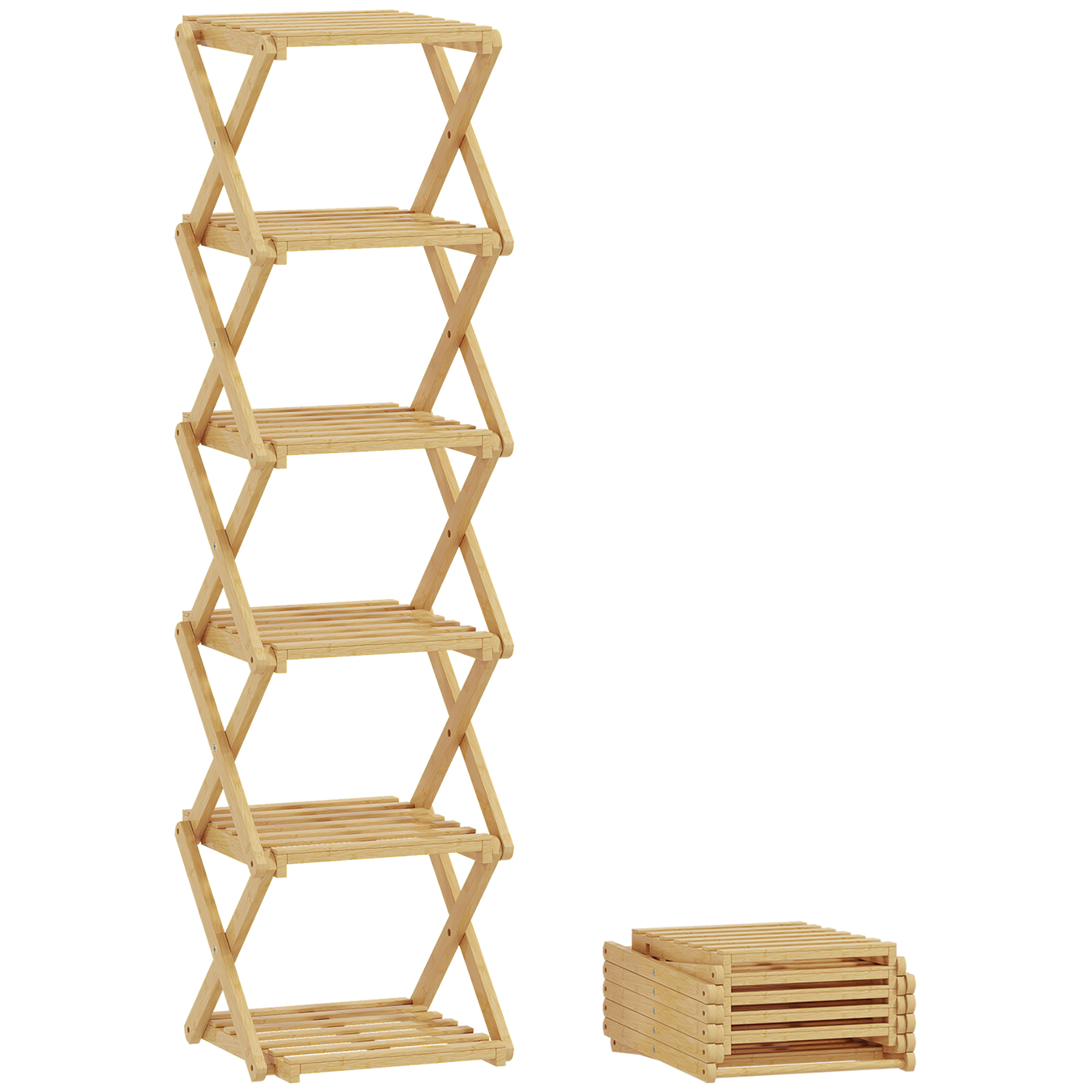 Kokkupandav kingariiul 6 riiuliga valmistatud bambusest kuni 9 paari kingi jaoks 30 x 29 x 108 cm naturaalne