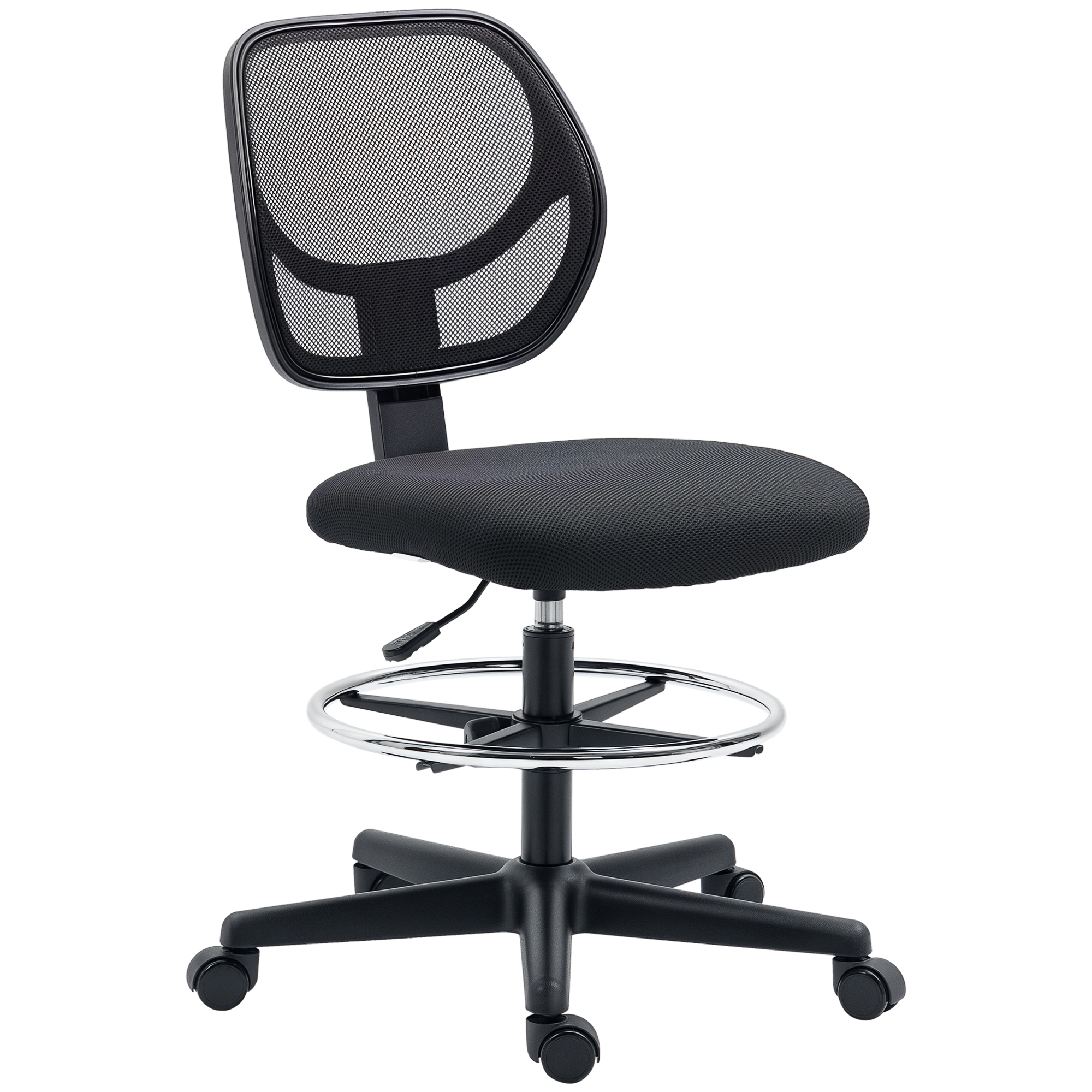 Rasēšanas krēsls ar kāju balstu, biroja krēsls ar regulējamu augstumu, 59 cm x 61 cm x 113 cm, melns