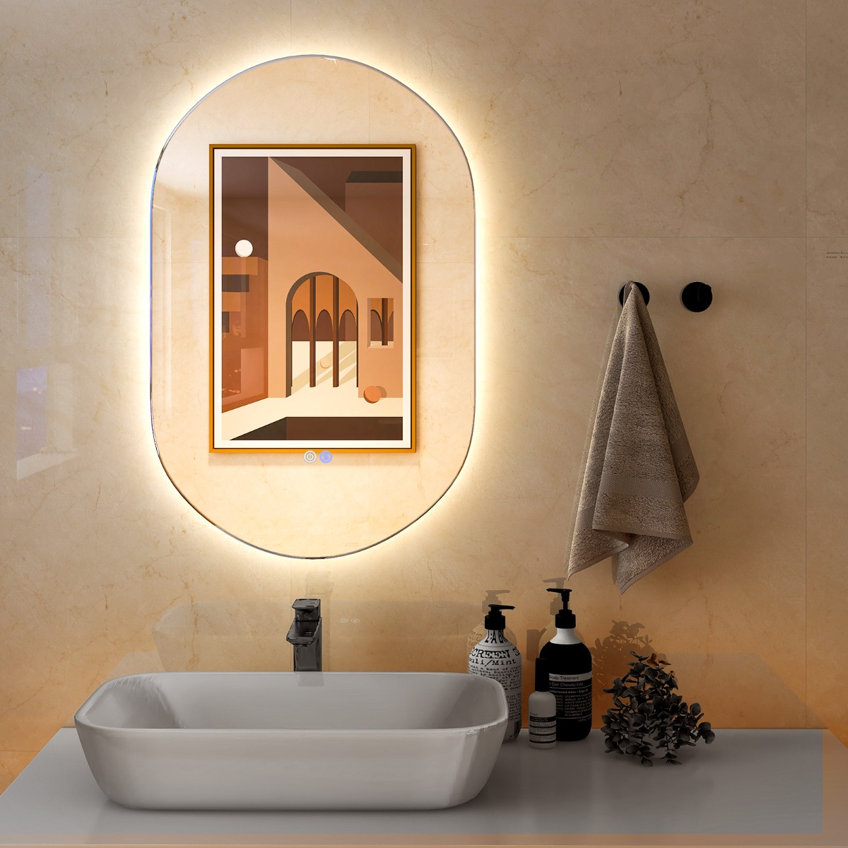 Hämardatav ovaalne LED-seinapeegel, puutetundlik ja stiilne vannitoapeegel (80 x 50 cm), hõbedane