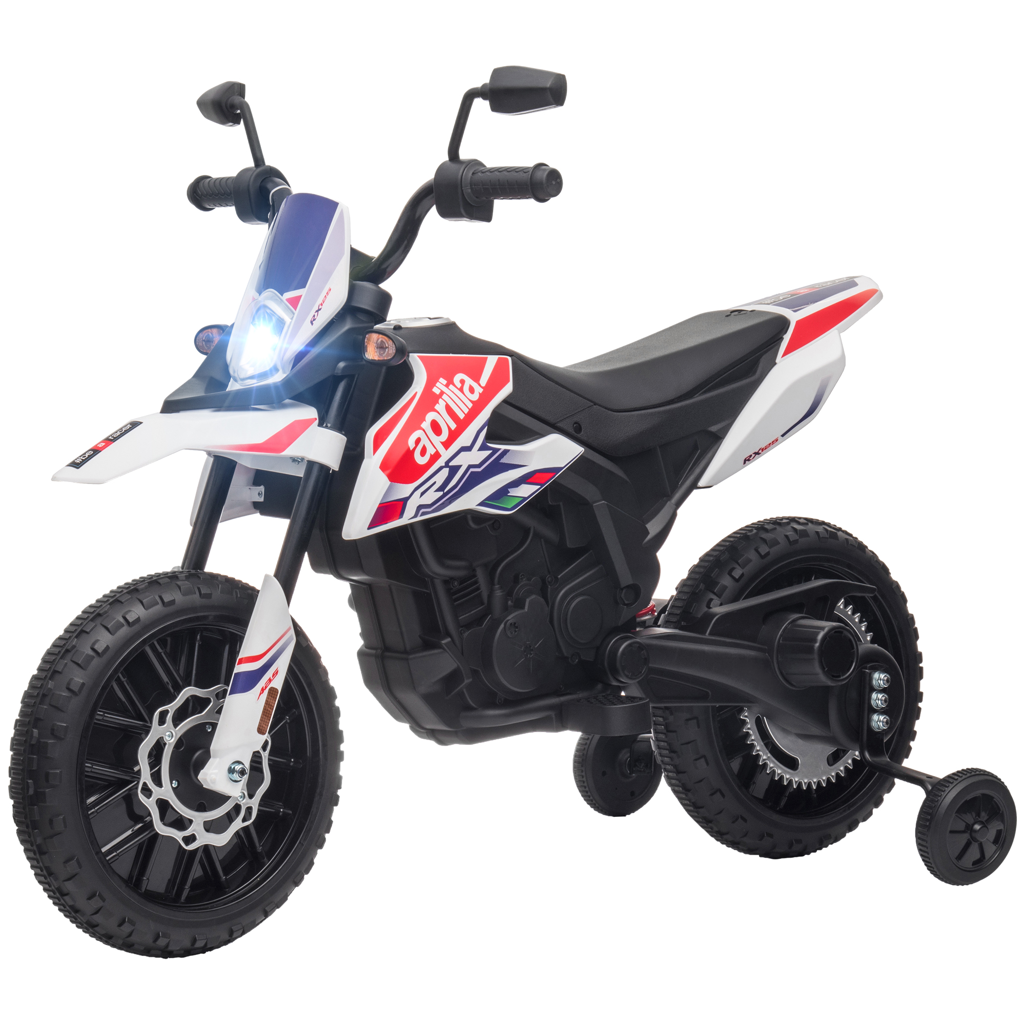 12 V bērnu motocikls ar treniņriteņiem, LED gaismām, mūziku, USB, elektriskais motocikls zēniem un meitenēm, balts