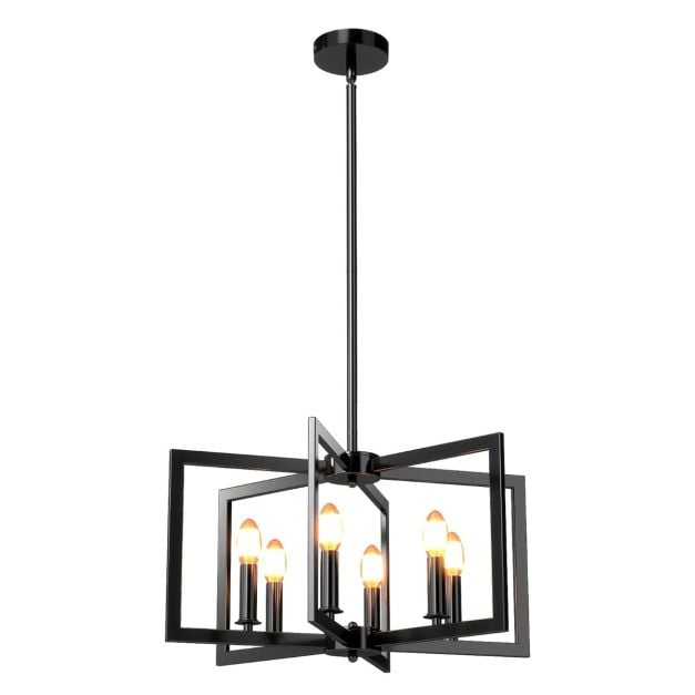 Kõrgus-reguleeritav kuue valgustipeaga must lühis ja moderne maamaja-stiilis kroonlühter (Farmhouse Chandelier) (67–157 cm), must
